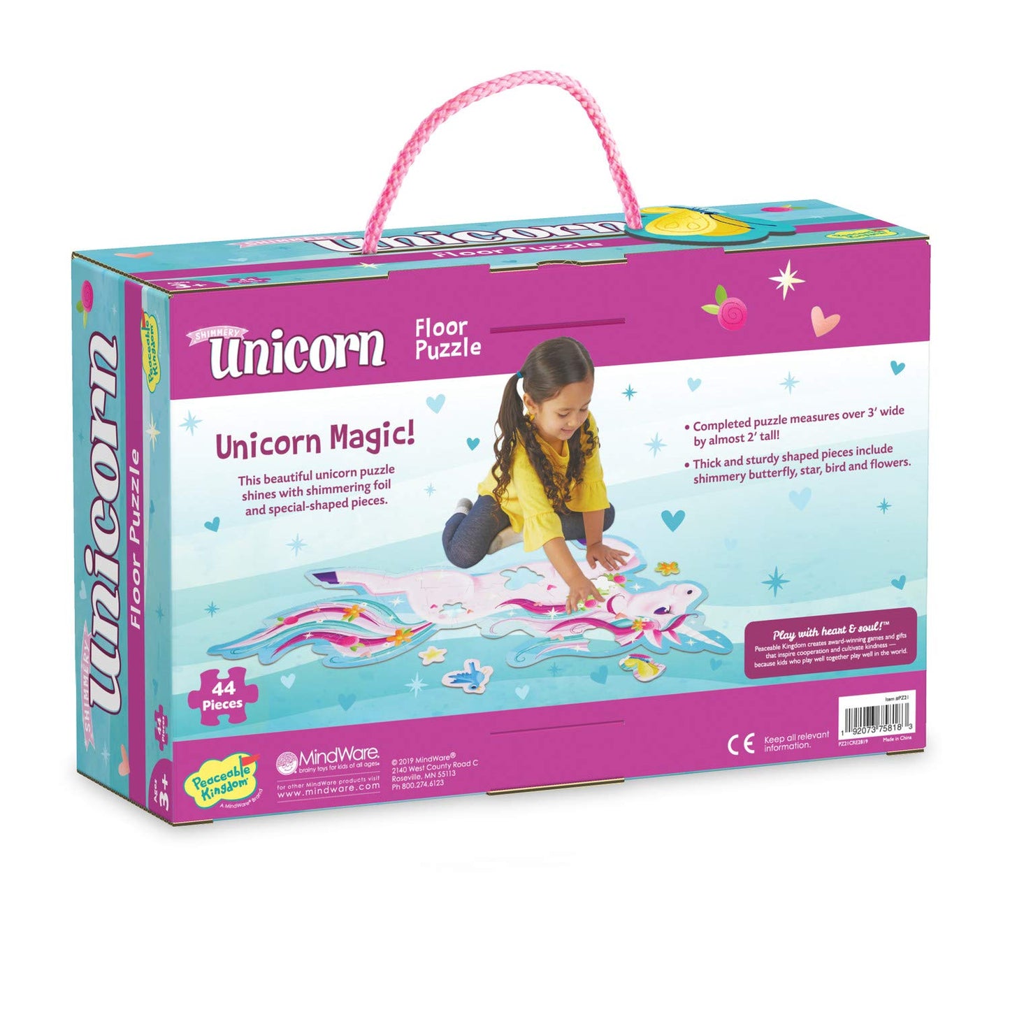 Peaceable Kingdom Shimmery Unicorn Floor Puzzle – 39 Large Pieces, Cooperative Play (Ages 3+)
