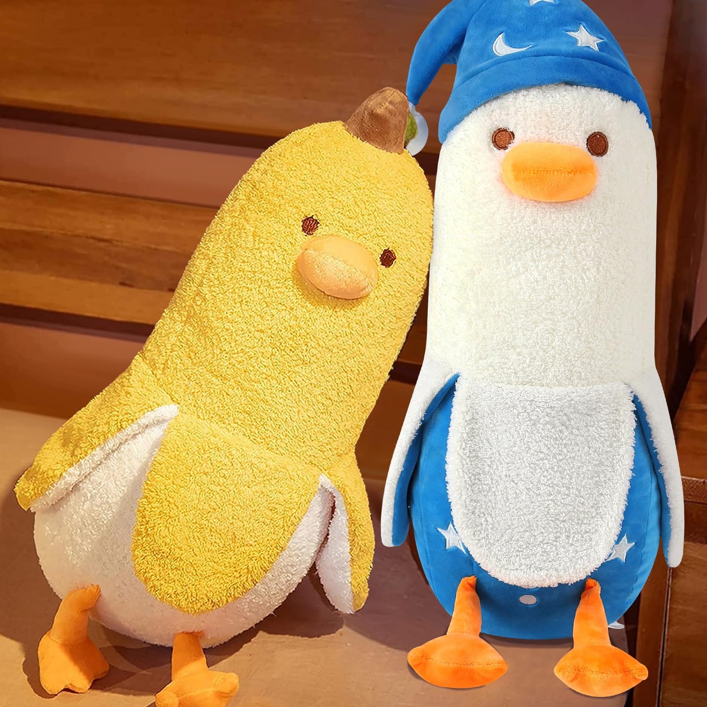 PEACH CAT Banana Duck Plush Pillow 19.7in – Nightcap Duck Stuffed Animal for Kids