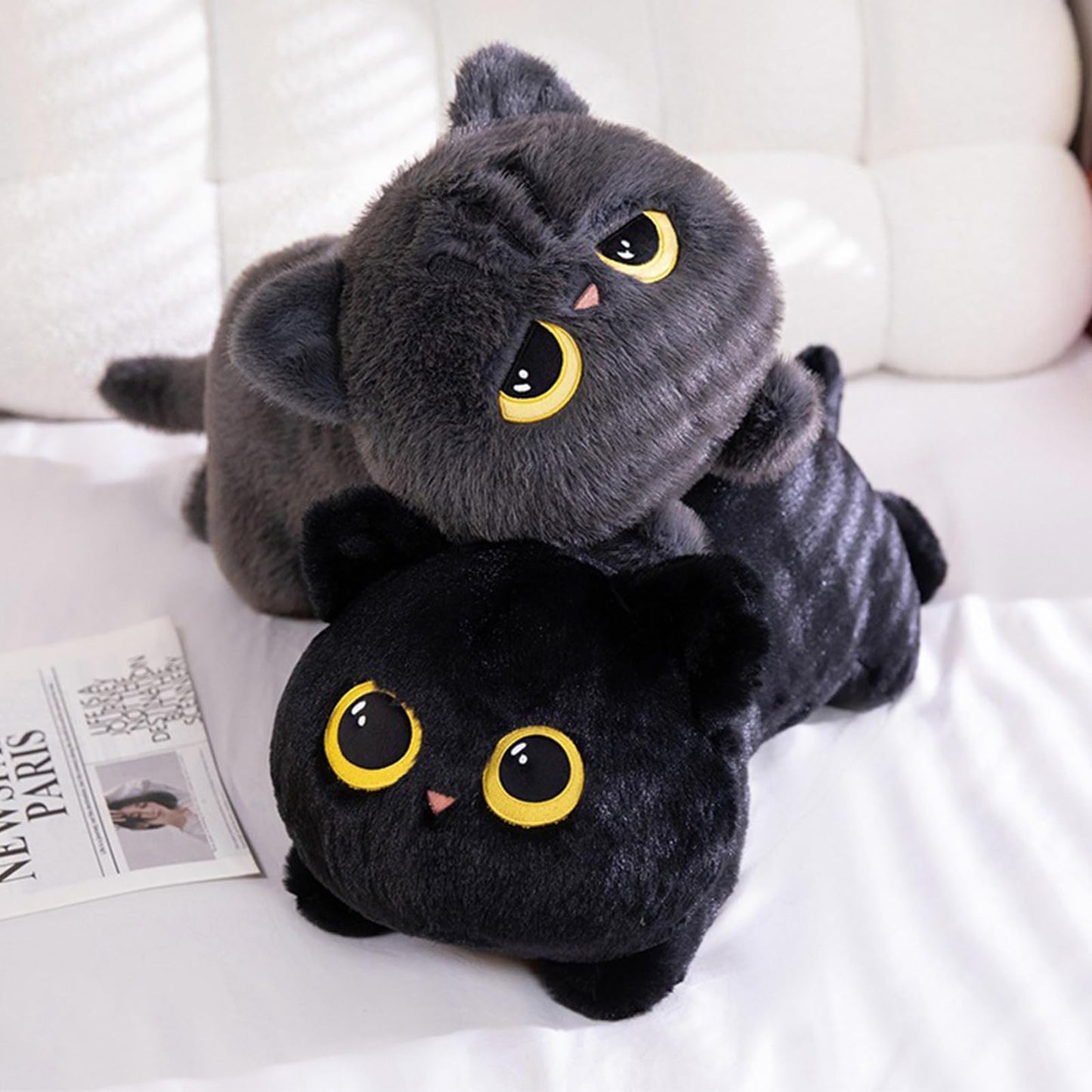 PEACH CAT 27.5-inch Long Cat Plush Pillow – Grey Kitten Stuffed Animal
