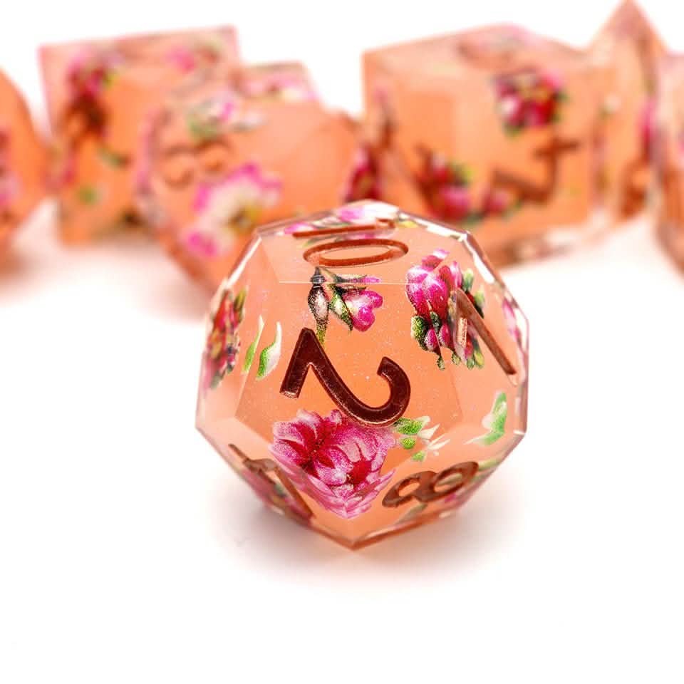 Peach Tea | Sharp Edge Dice | Resin | 7 Piece Set