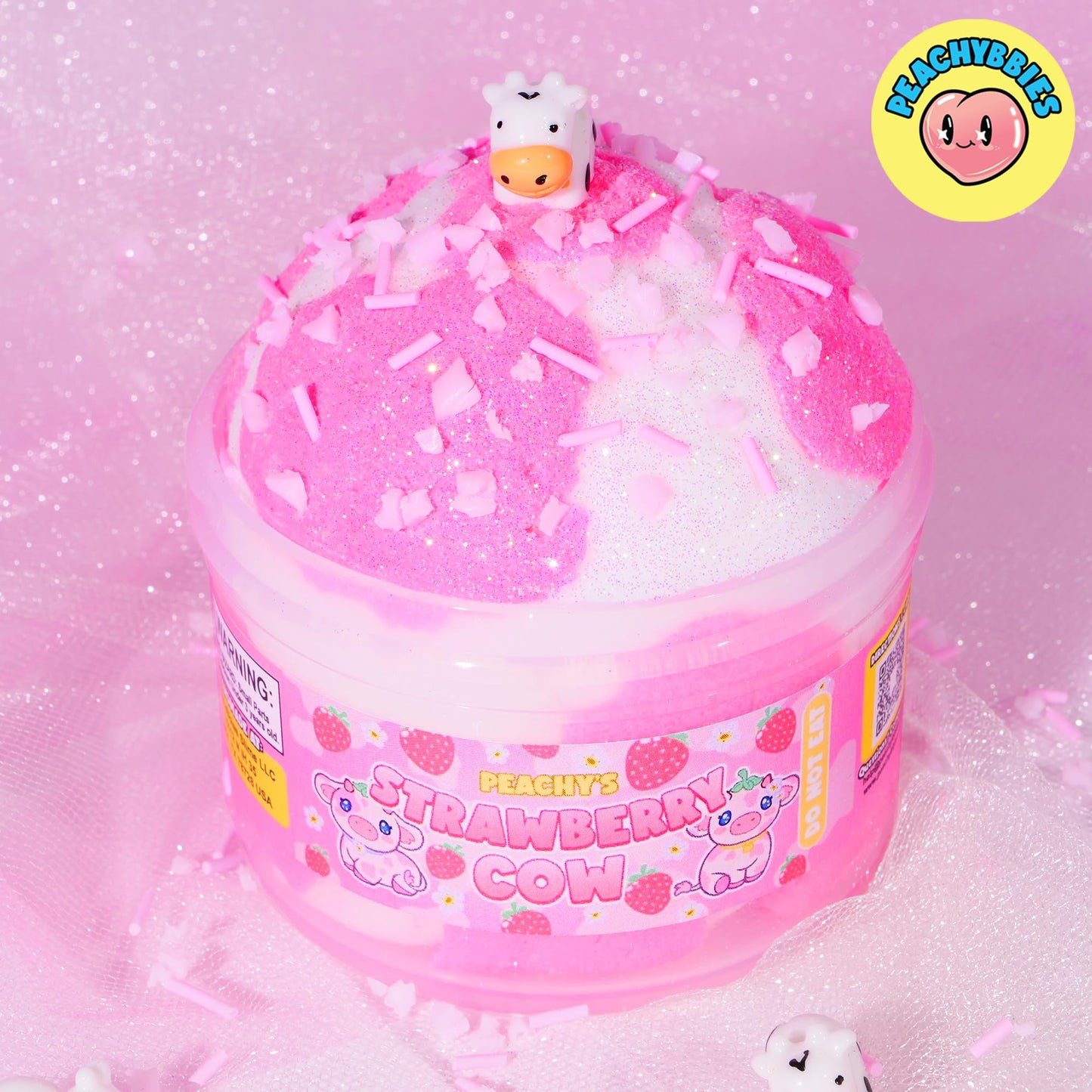 PEACHY Strawberry Cow Cloud Slime – 7 oz, Made in USA, ASMR & Slime Charms