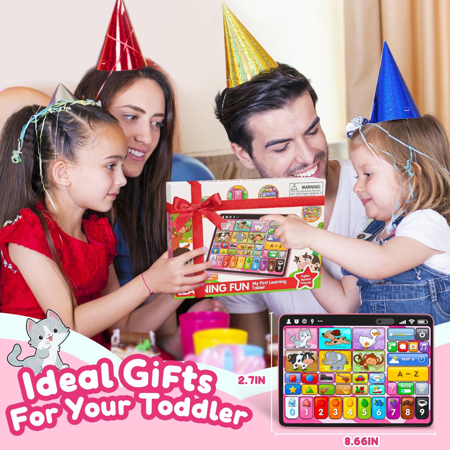 Peacurh Trilingual Learning Tablet – Pink Montessori Speech Therapy Toy 12-18M