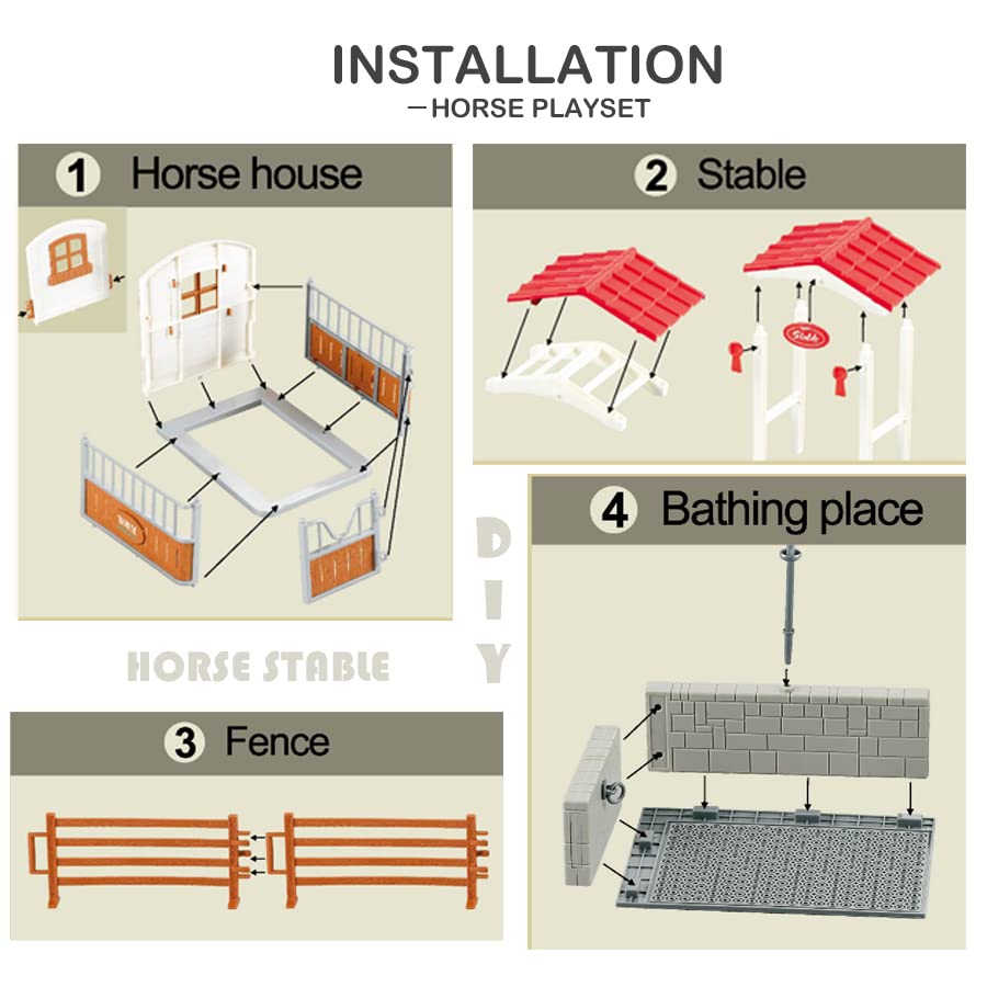 Peagprav Horse Stable Playset with Rider, Wash Area, Fence & Figures – Gift for Ages 3-8