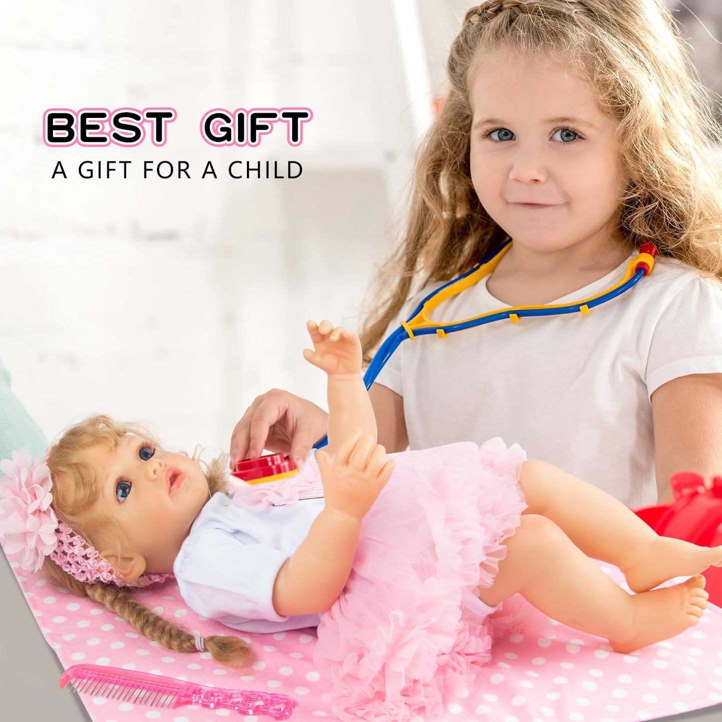PEDOLLTREE 7-Piece Pink Tutu Outfit Set for 17-22 Inch Reborn Dolls – Bassinet & Accessories