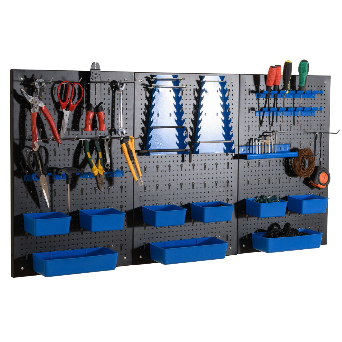 Pegboard Wall 9-Bin Parts Rack Organizer Heavy-Duty Utility Tool Storage Board-Blue