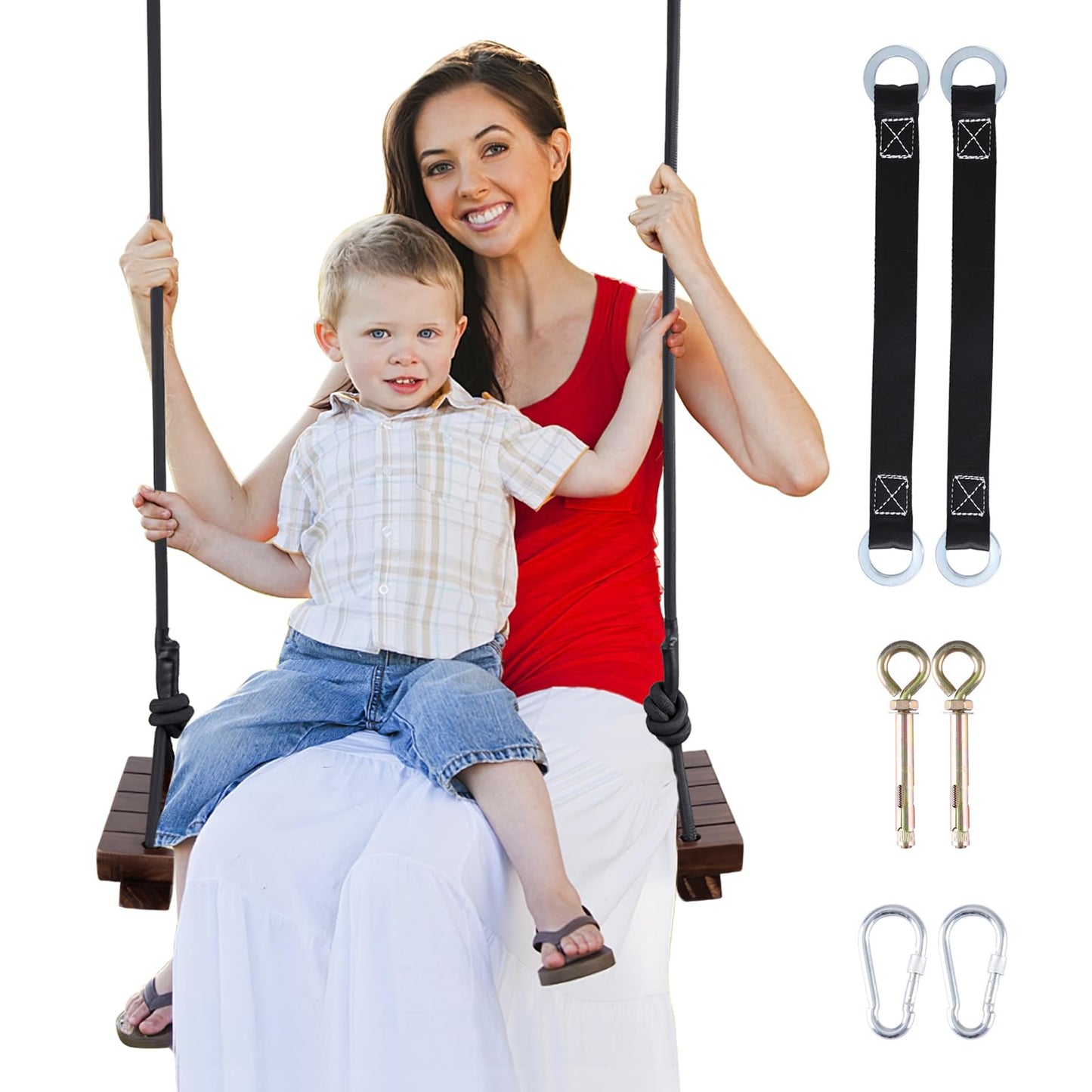 PELLOR Wood Swing Seat – Carbonized Hanging Swing, 550 lb Load, Indoor Outdoor