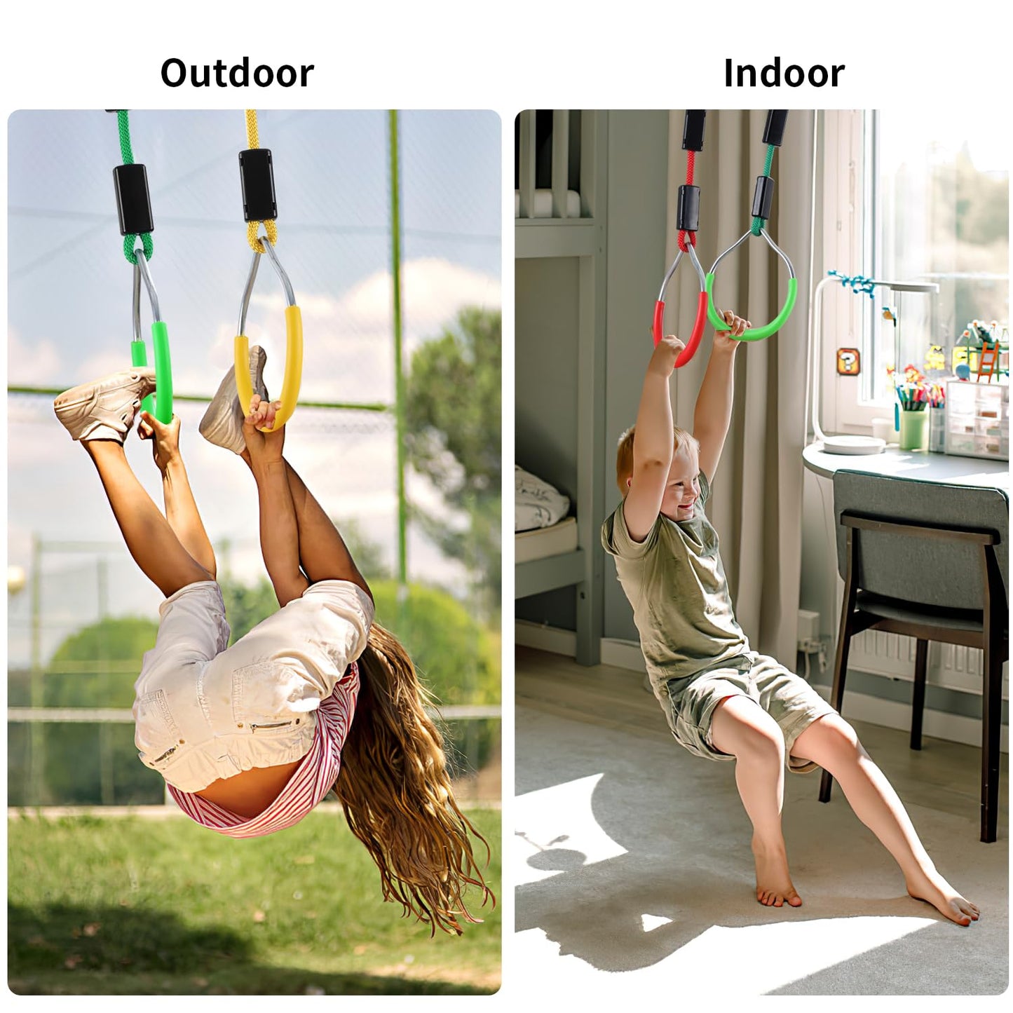 PELLOR Hanging Ninja Rings – Durable Gym Rings for Backyard Obstacle Courses and Family Play