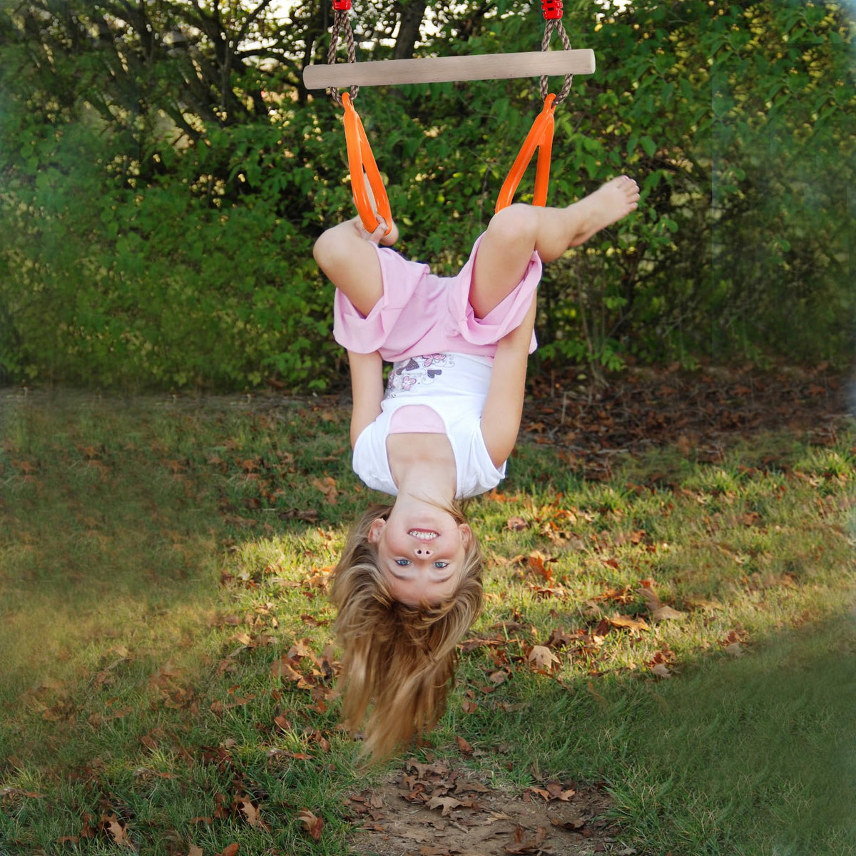 PELLOR Kids Trapeze Bar with Rings – Wooden Swing Bar for Indoor & Outdoor Play