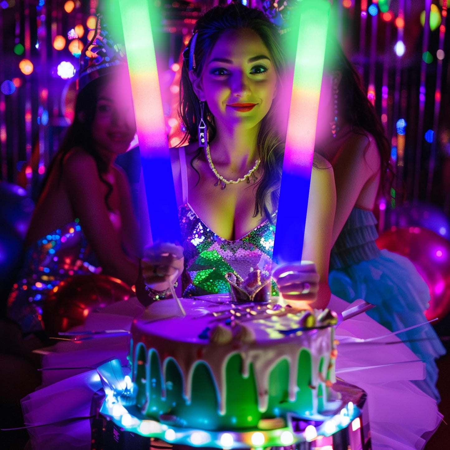pelreame 55 LED Foam Glow Sticks Bulk - 3 Flash Modes for Parties