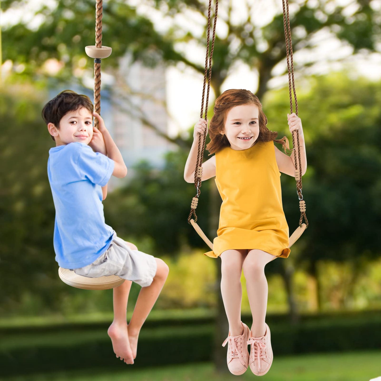 Perantlb Tree Swing Rope 2-Pack Multicolor with Red Disc Seat – Outdoor Playground Set