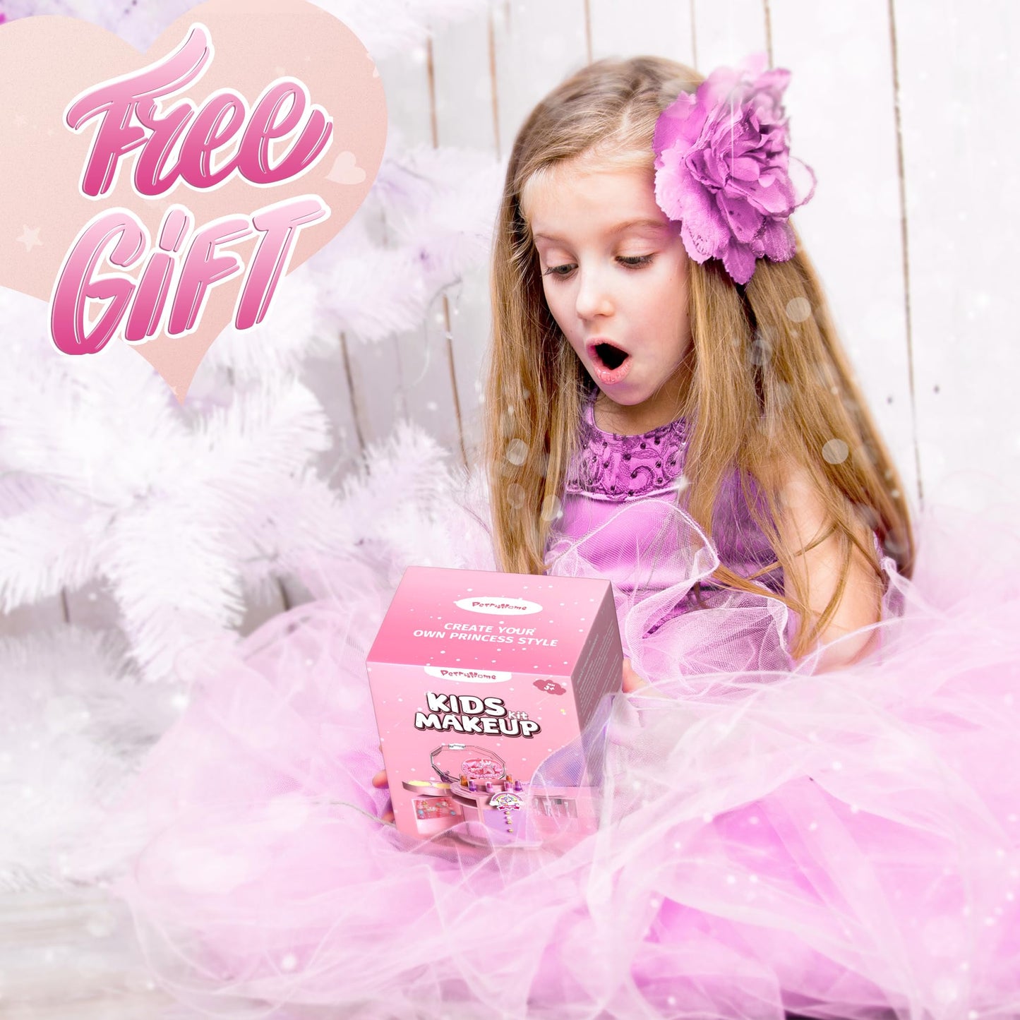 PERRYHOME Kids Makeup Set for Girls – 63 Pcs Washable Non-Toxic Unicorn Dress-Up Kit