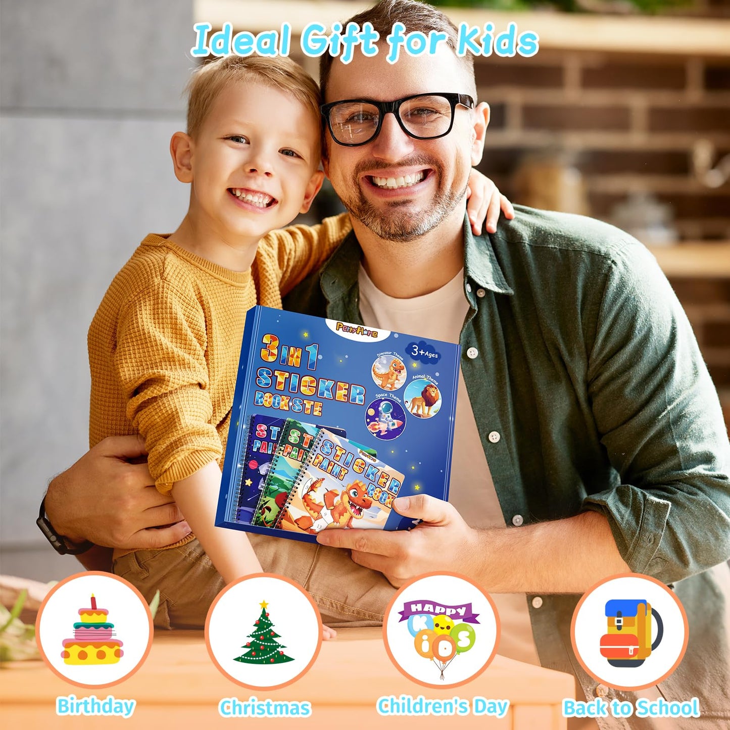 PERRYHOME 3-Pack Sticker by Number Paint Books for Kids 4-8 — Dinosaurs, Animals & Space