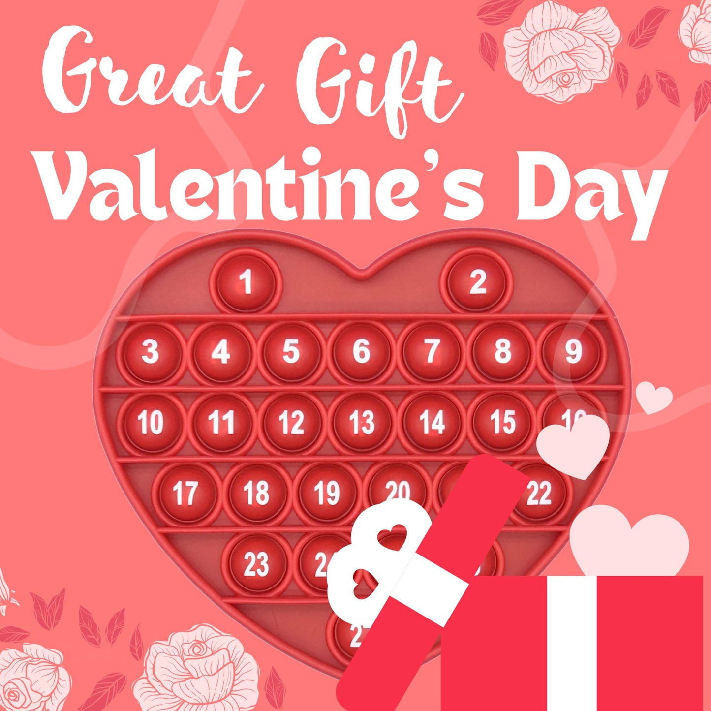 PETBSNVB Red Heart Pop Bubble Fidget Toy with Letters & Numbers – Valentines Gift, Classroom Prize