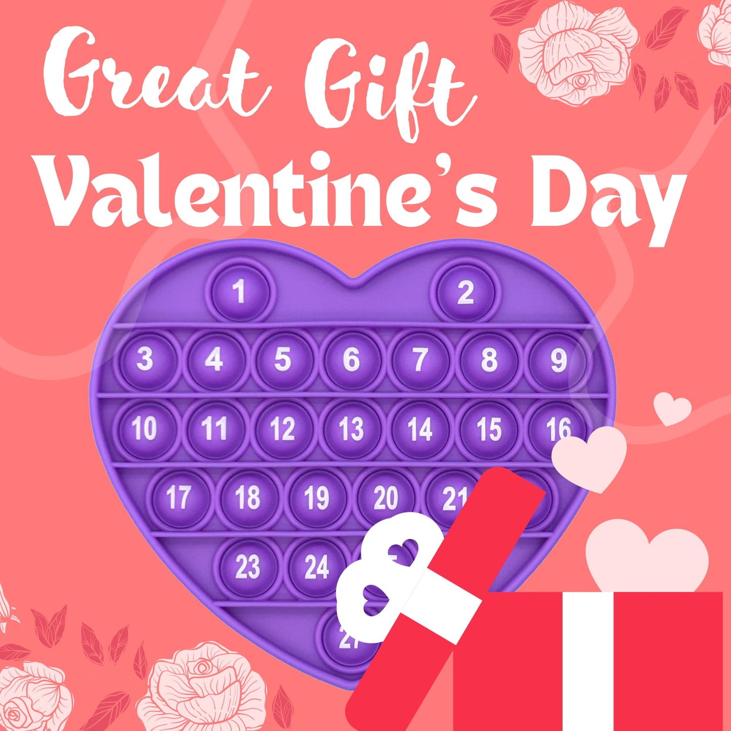 PETBSNVB Purple Heart Pop Bubble Fidget Toy – Letters & Numbers, Valentines Gift