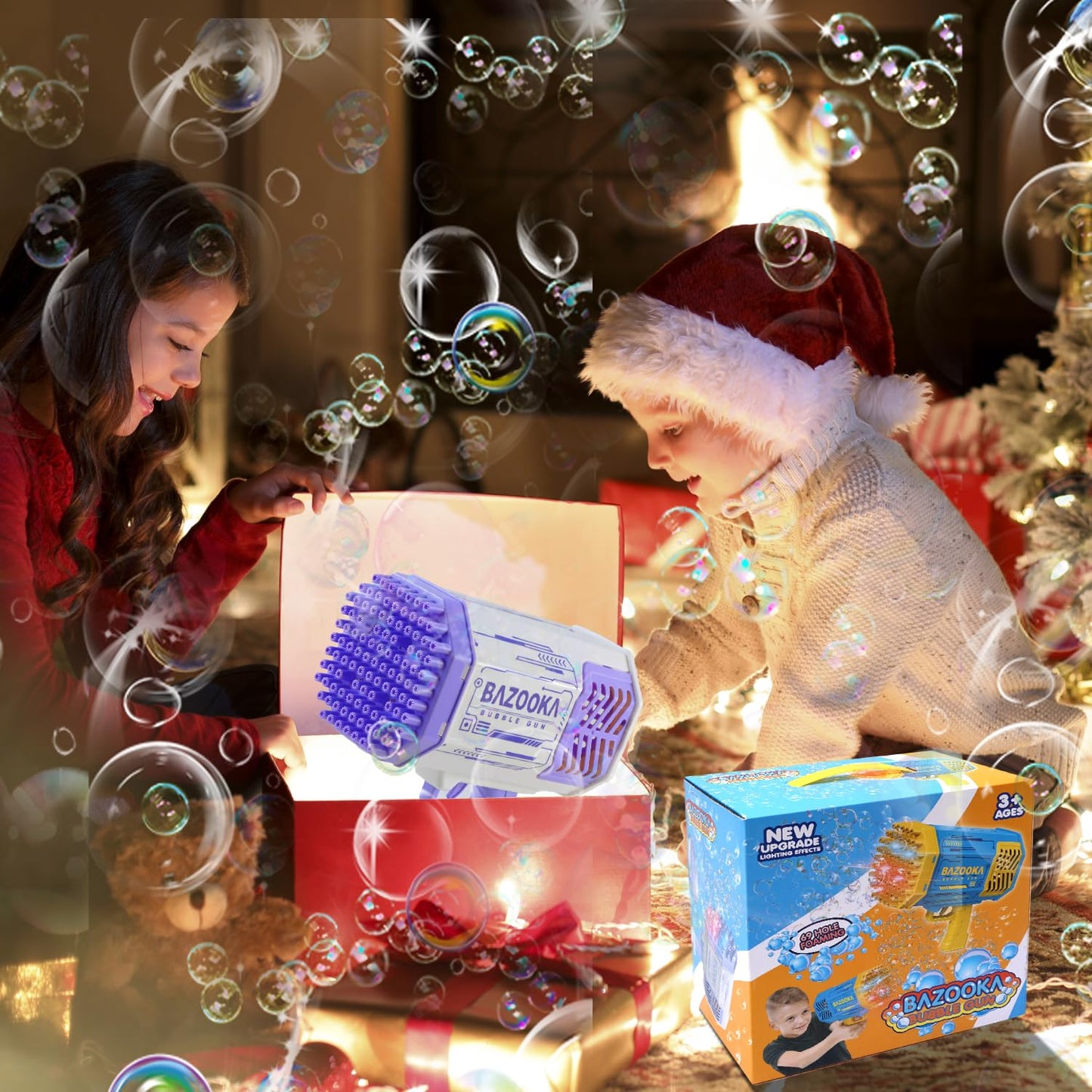 Petrella 69-Hole Bubble Bazooka Gun – Rechargeable LED Bubble Machine for Kids & Parties
