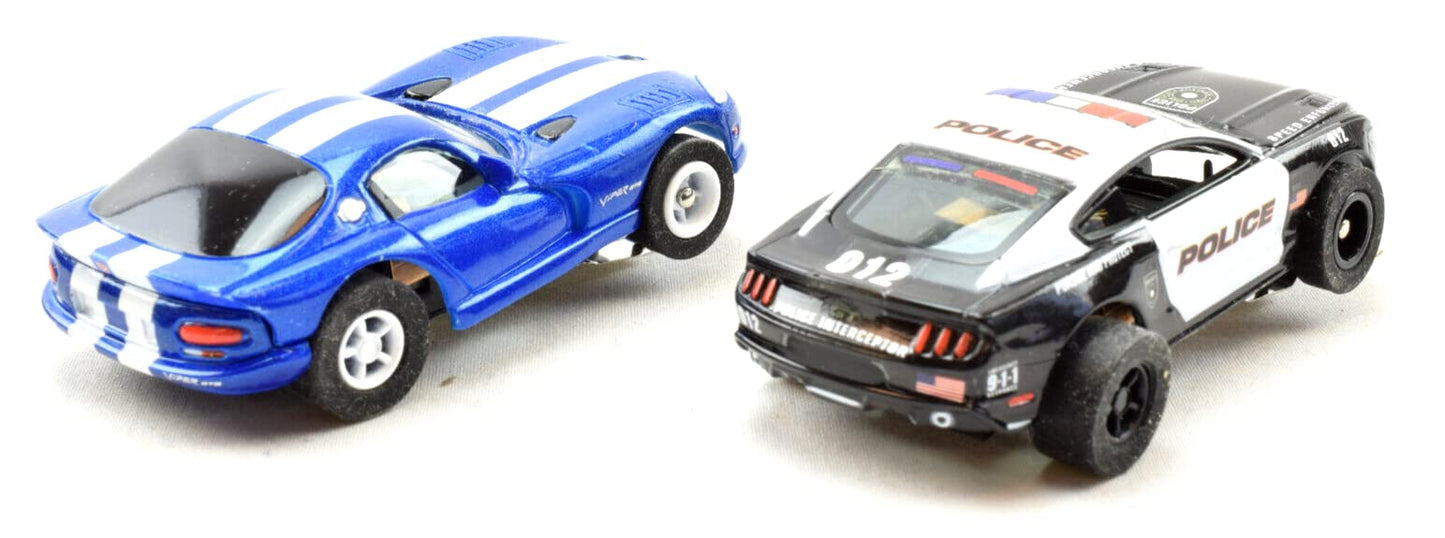 PH Premium Hobbies Auto World Highway Getaway: Mustang vs Viper HO Slot Car Set CP7974