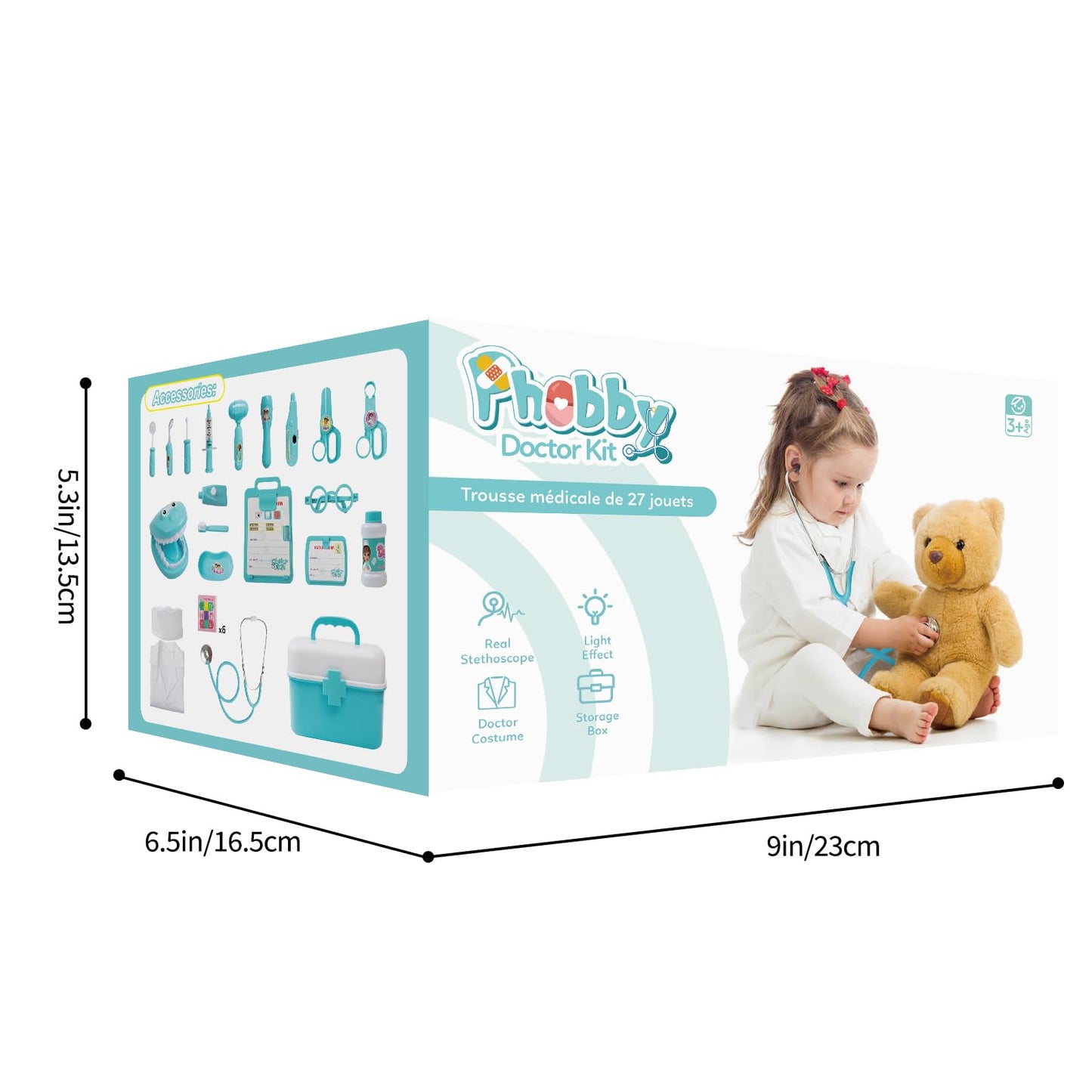 Phobby Durable Doctor Kit for Kids | 27-Piece Pretend Play Medical Set with Real Stethoscope (Ages 3–8)