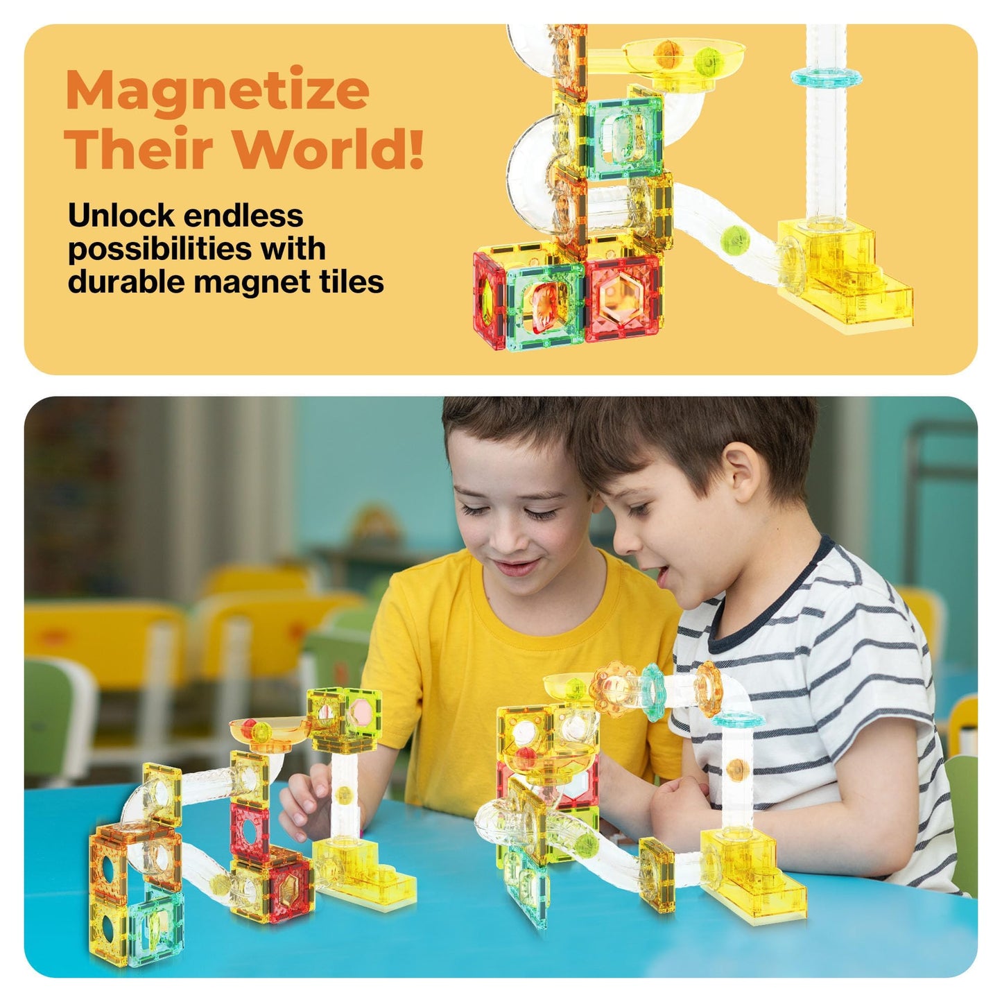 PicassoTiles 100pc Marble Run Travel Set – Magnetic Tile Blocks for On-The-Go STEM Play