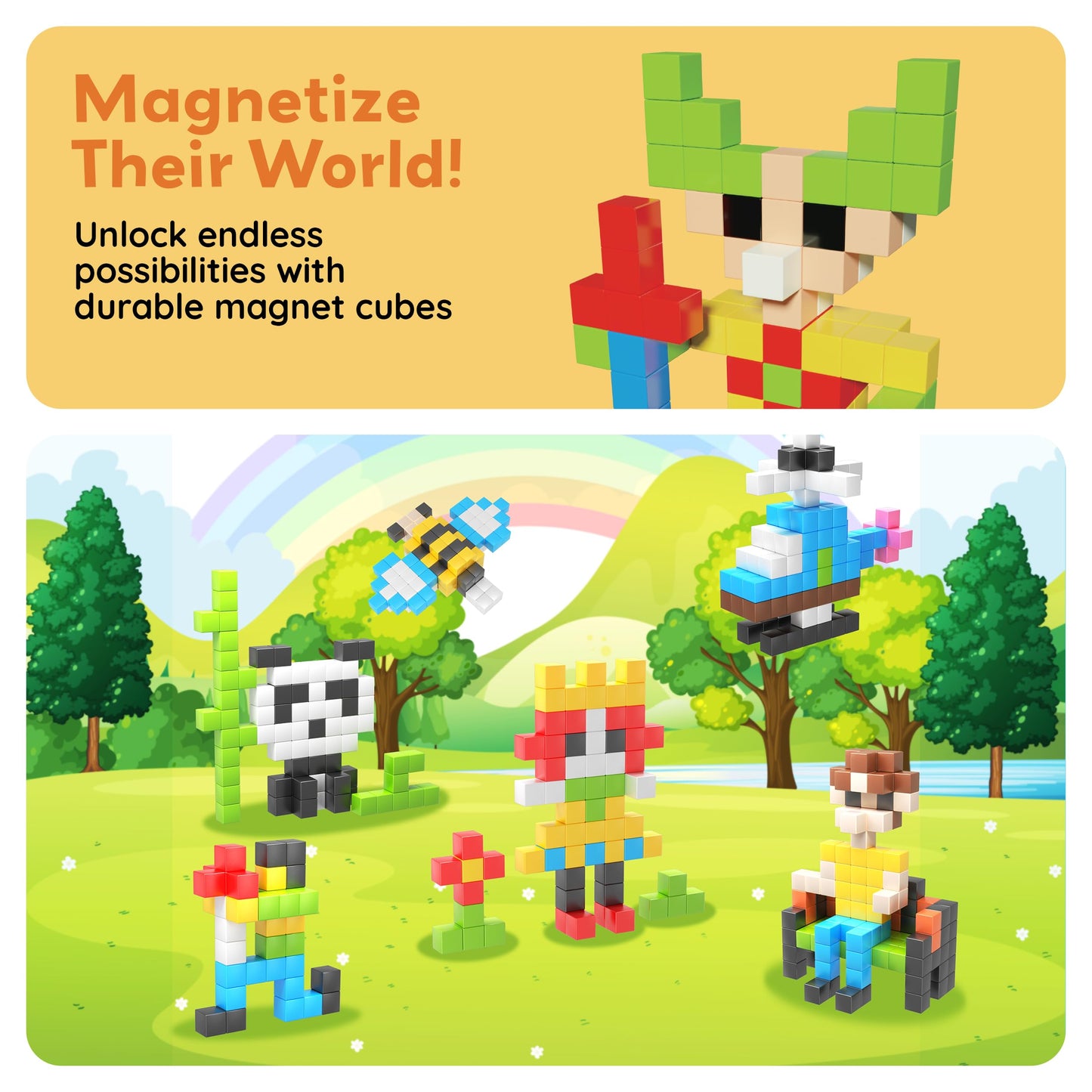 PicassoTiles 102pcs Pixel Magnetic Puzzle Cube – STEM Building Toy Set for Kids 3+