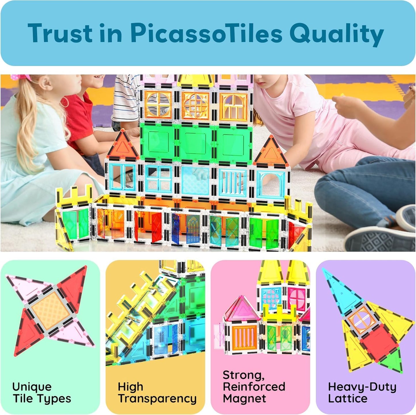 PicassoTiles Magnetic Tiles 61 Piece Set – STEM Building Blocks for Ages 3+