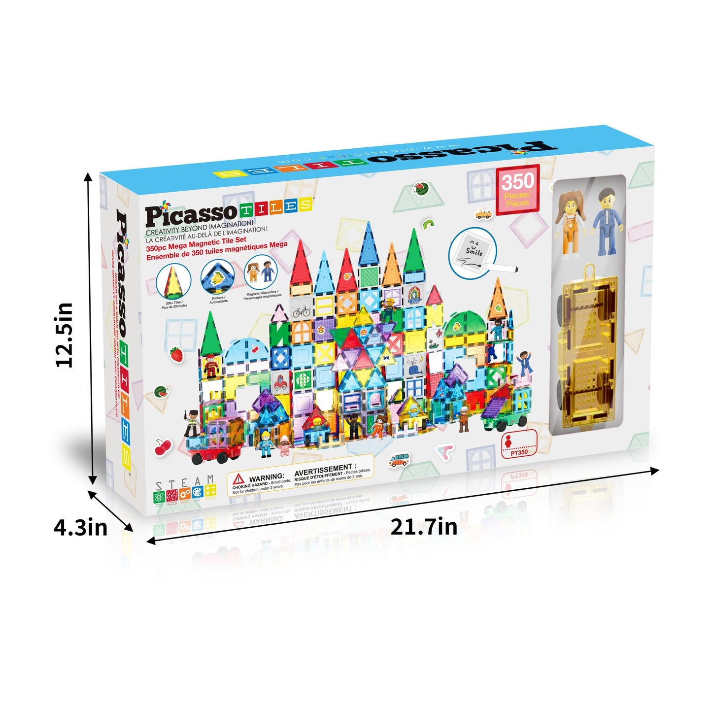 PicassoTiles Mega Magnetic Building Block Set – 350 Pieces, Cars & Whiteboard | STEM Toy for Ages 3+
