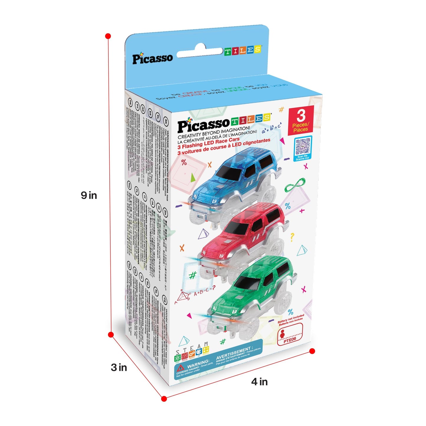 PicassoTiles 3 LED Magnetic Race Cars Set | Lights, STEM Building Kit for Kids 3+