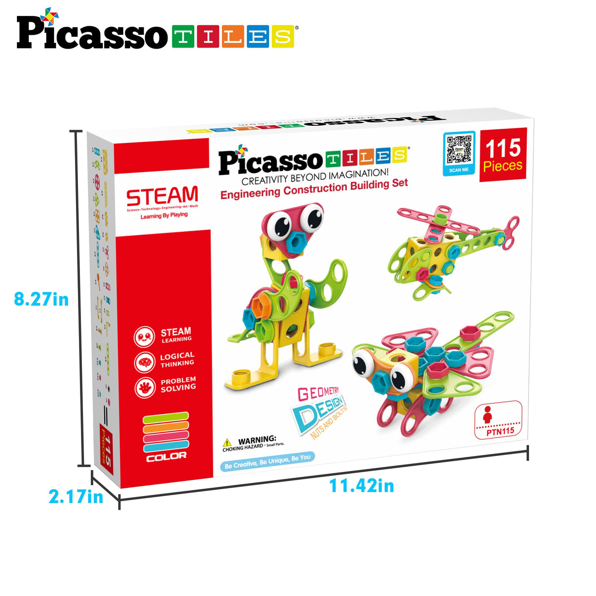 PicassoTiles 115-Piece Building Blocks Set | STEM Toy for Kids 3+ | Free IdeaBook