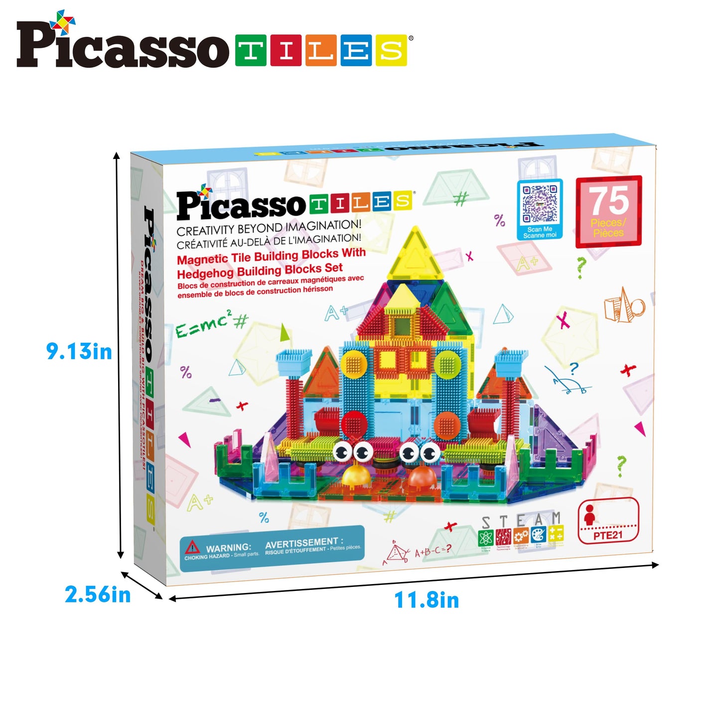 PicassoTiles Magnetic Tiles & Hedgehog 2-in-1 Set – STEM Building Toys for Ages 3+