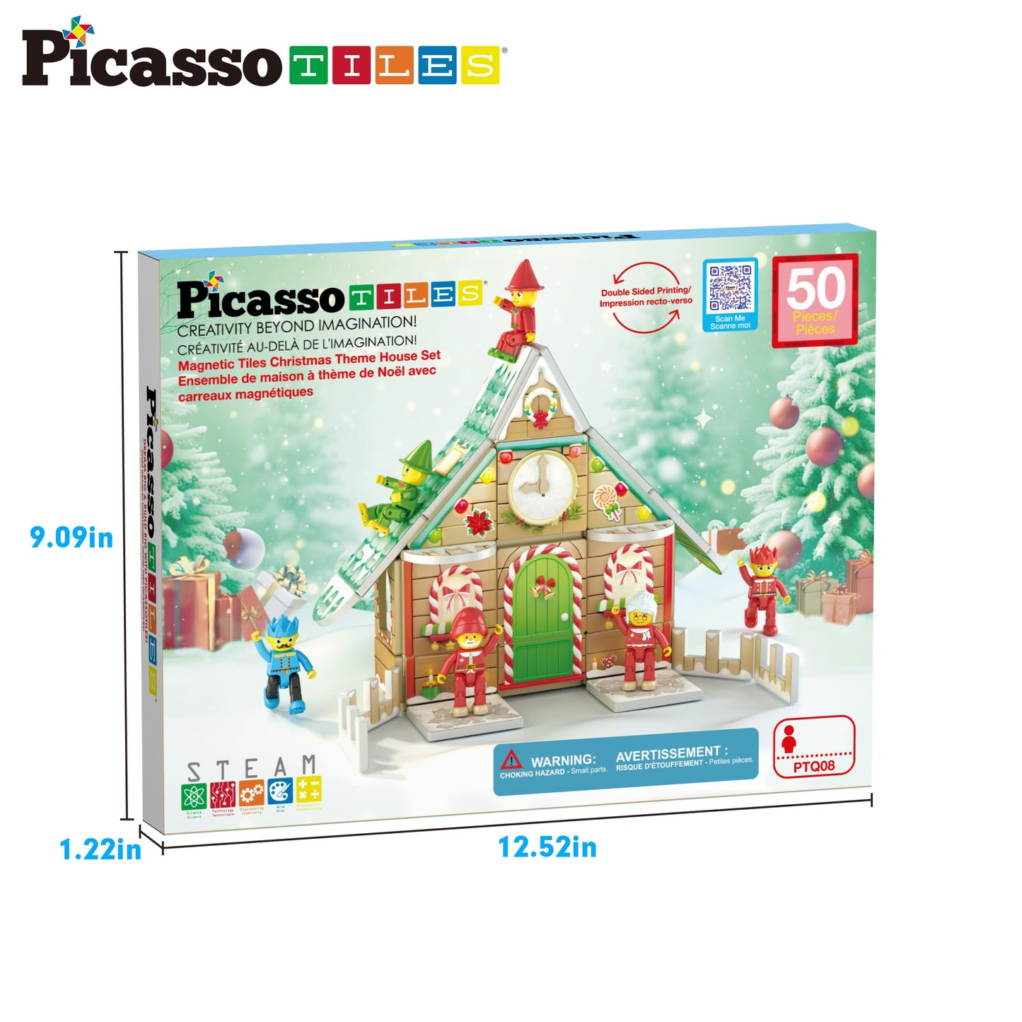 PicassoTiles Christmas Cottage Magnetic Tile Set PTQ08 – Santa, Elves & Nutcrackers