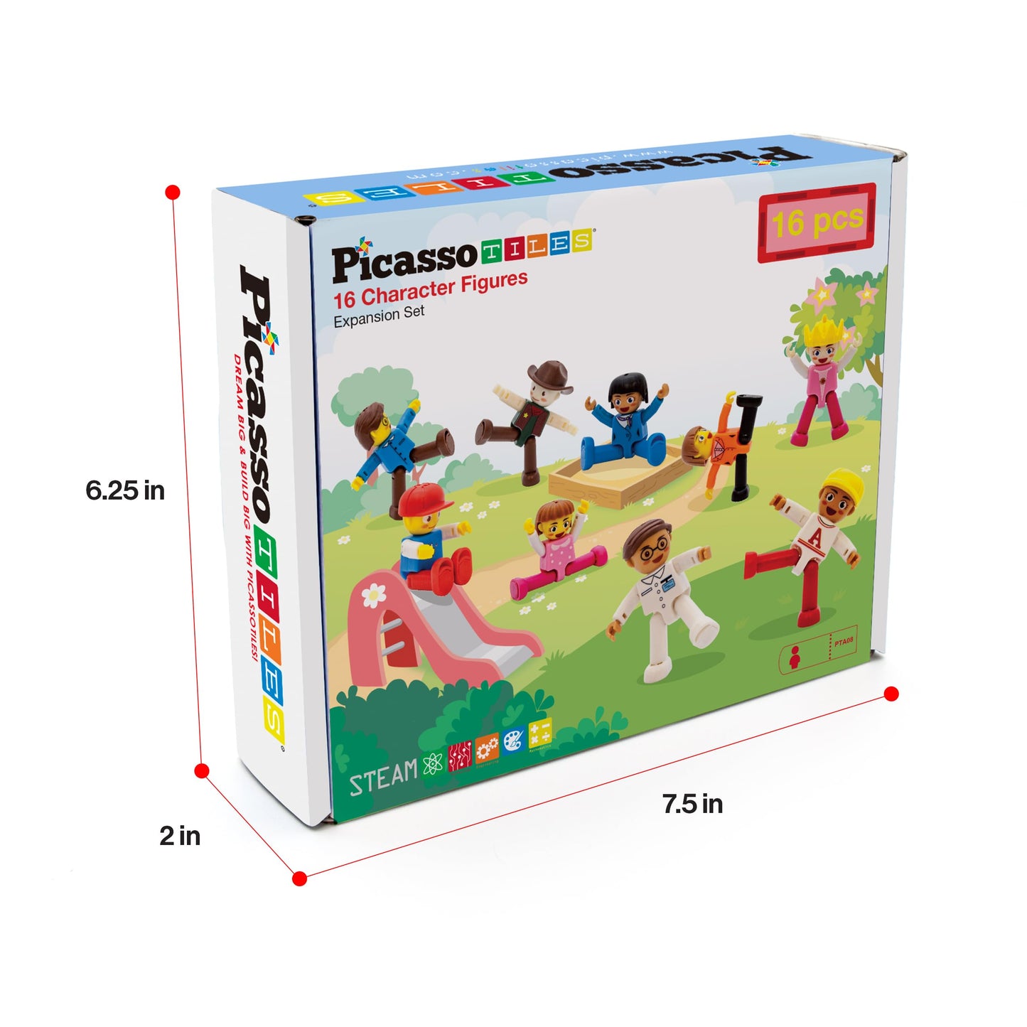 PicassoTiles 16pc Magnetic Character Figures Expansion Set – Toddler-Style Characters for Magnetic Tile Building