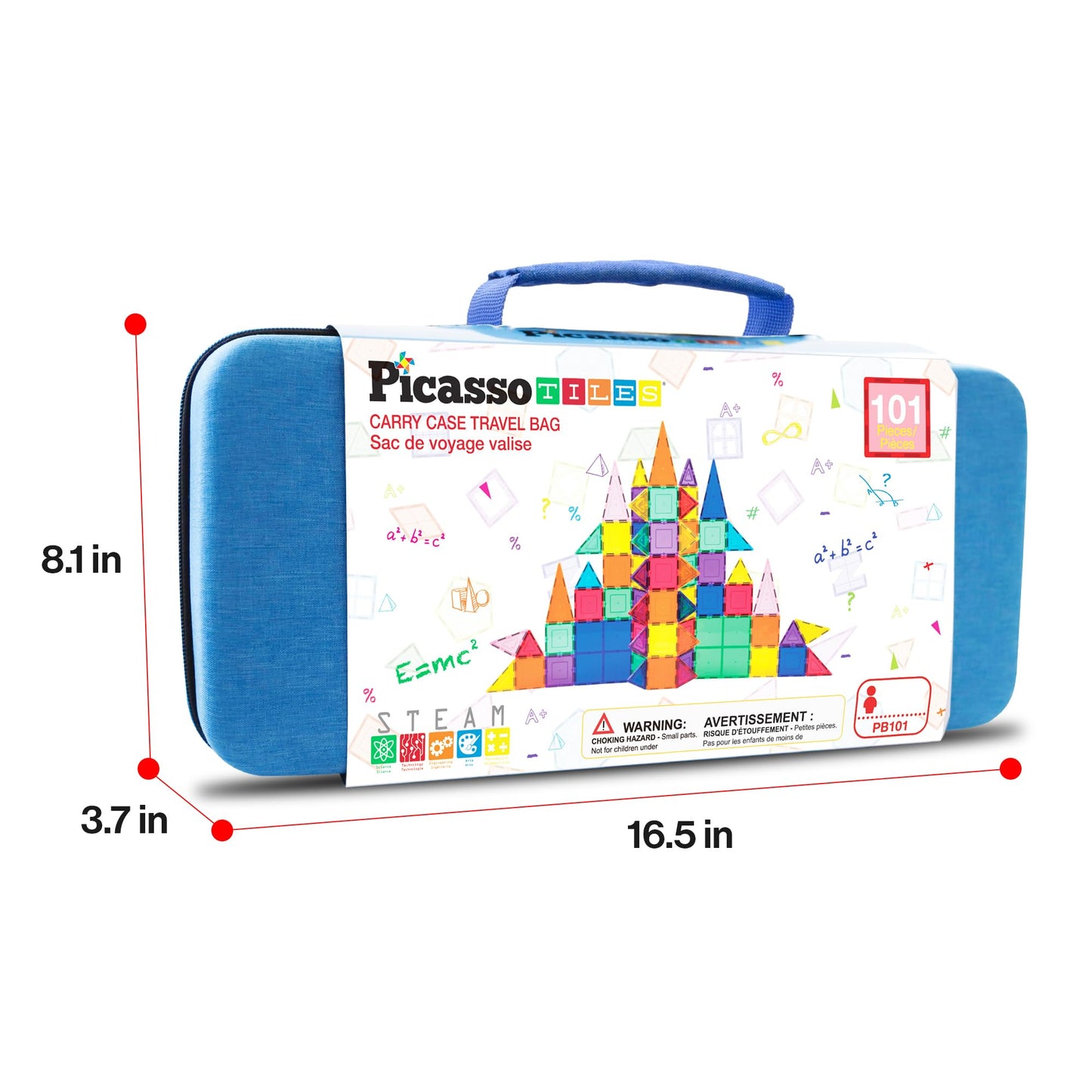 PicassoTiles Magnetic Tiles 101pcs – STEM Toy Set with Carry Case for Kids 3+