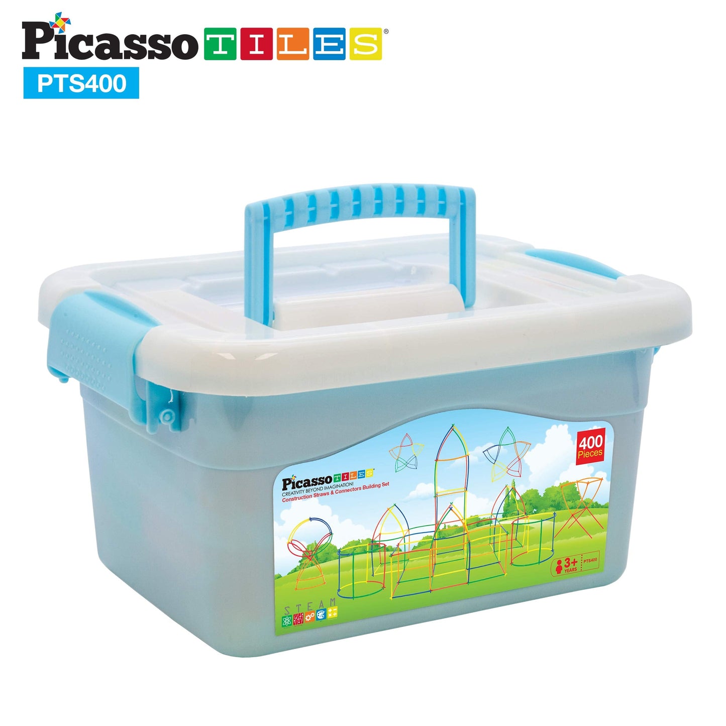 PicassoTiles 400pc Straw Building Set – STEM Learning Interlocking Construction Toy for Kids 3+