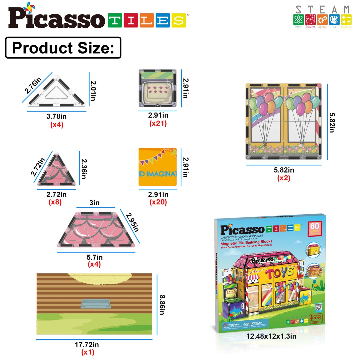 PicassoTiles 60pc Magnetic Toy Store Theme | Reconfigurable STEM Playset for Ages 3+ | PTQ50