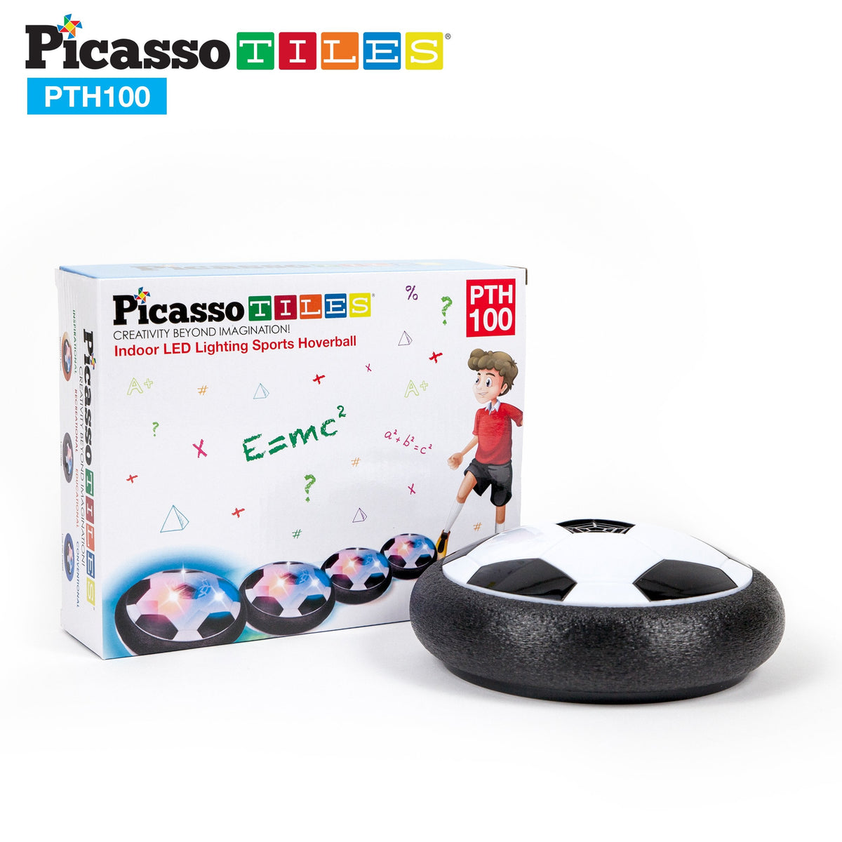 PicassoTiles Hoverball: LED Glow Indoor Air Hockey Soccer Disc for Kids 3+ | PTH100