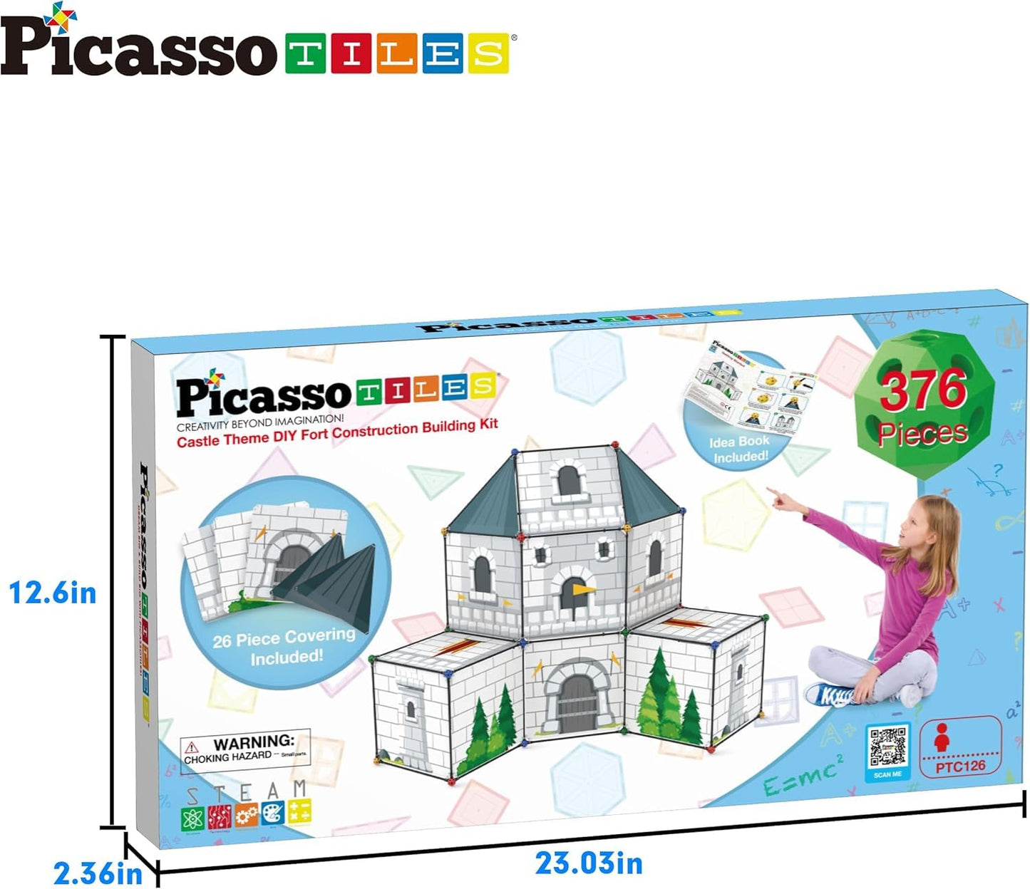 PicassoTiles Fort Building Kit – 376 Pieces STEM Construction Toy for Kids 5+