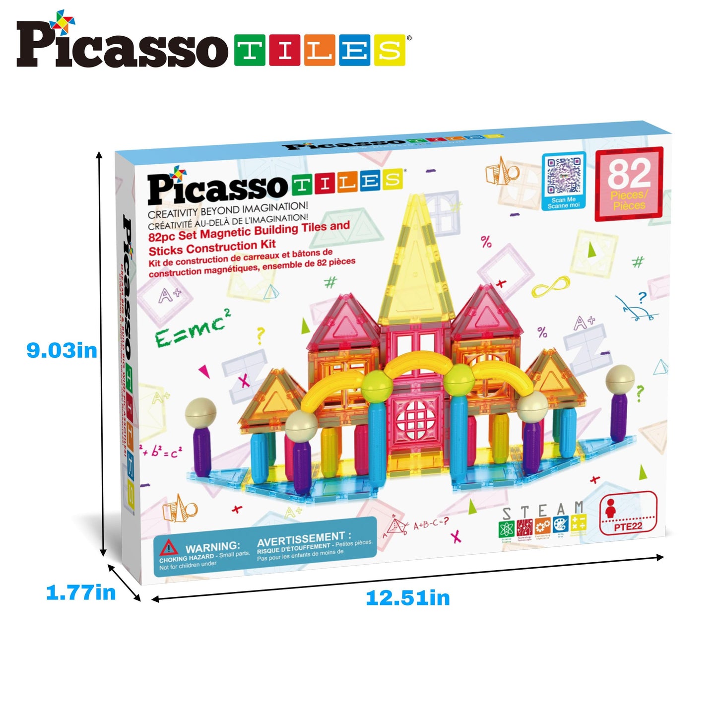 PicassoTiles 82-Piece Magnetic Tiles & Sticks – STEM Building Toy for Kids 3+