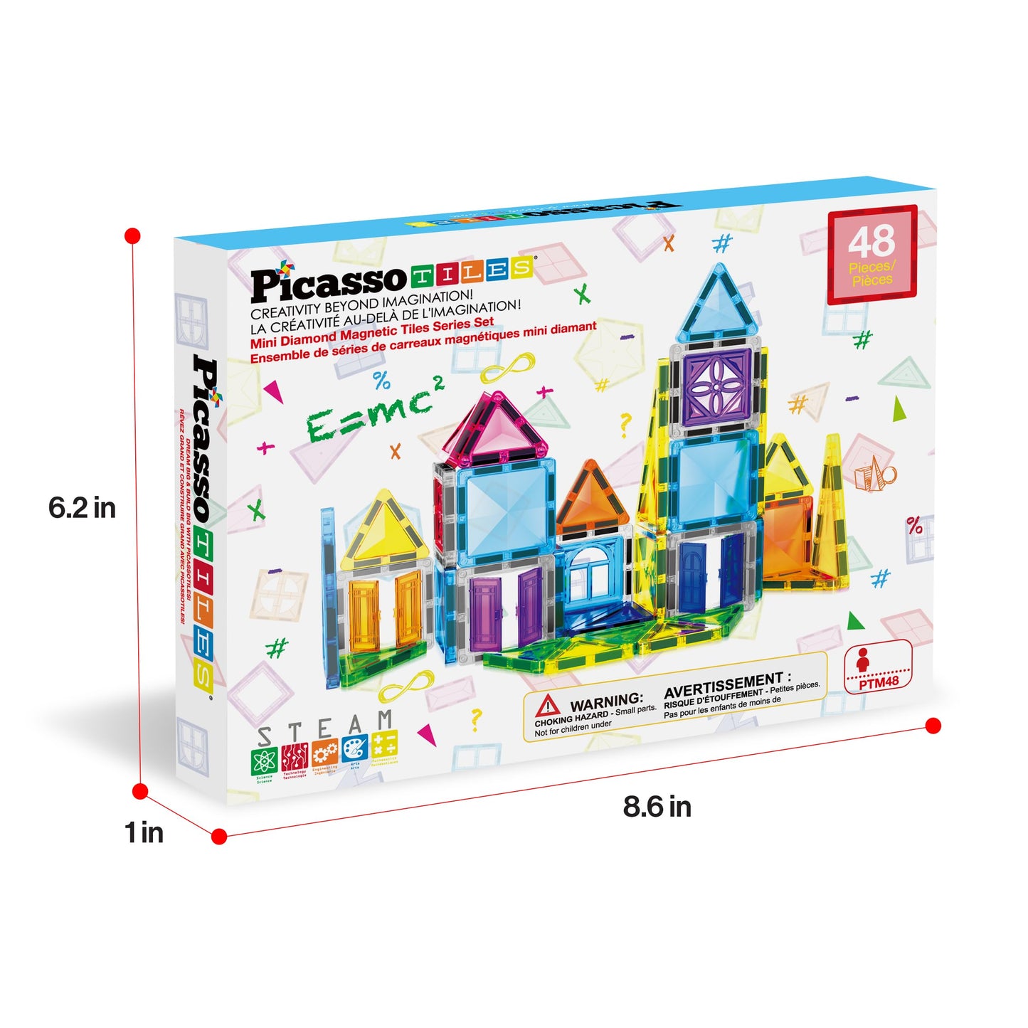PicassoTiles 48-Piece Travel Magnet Tile Set with Doors & Windows | STEM Toy