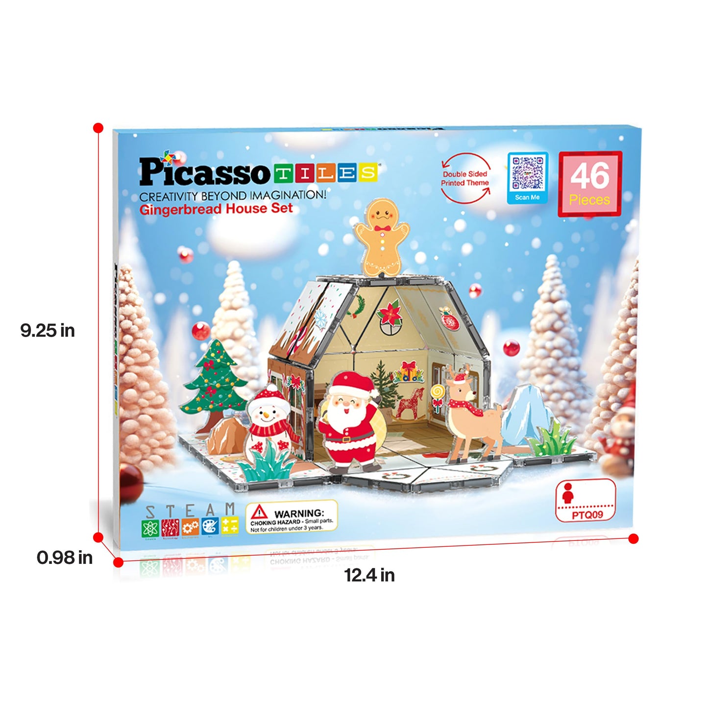 PicassoTiles Gingerbread House Holiday Magnetic Tiles – Santa, Snowman, Deer | STEM Toys for Kids 3+