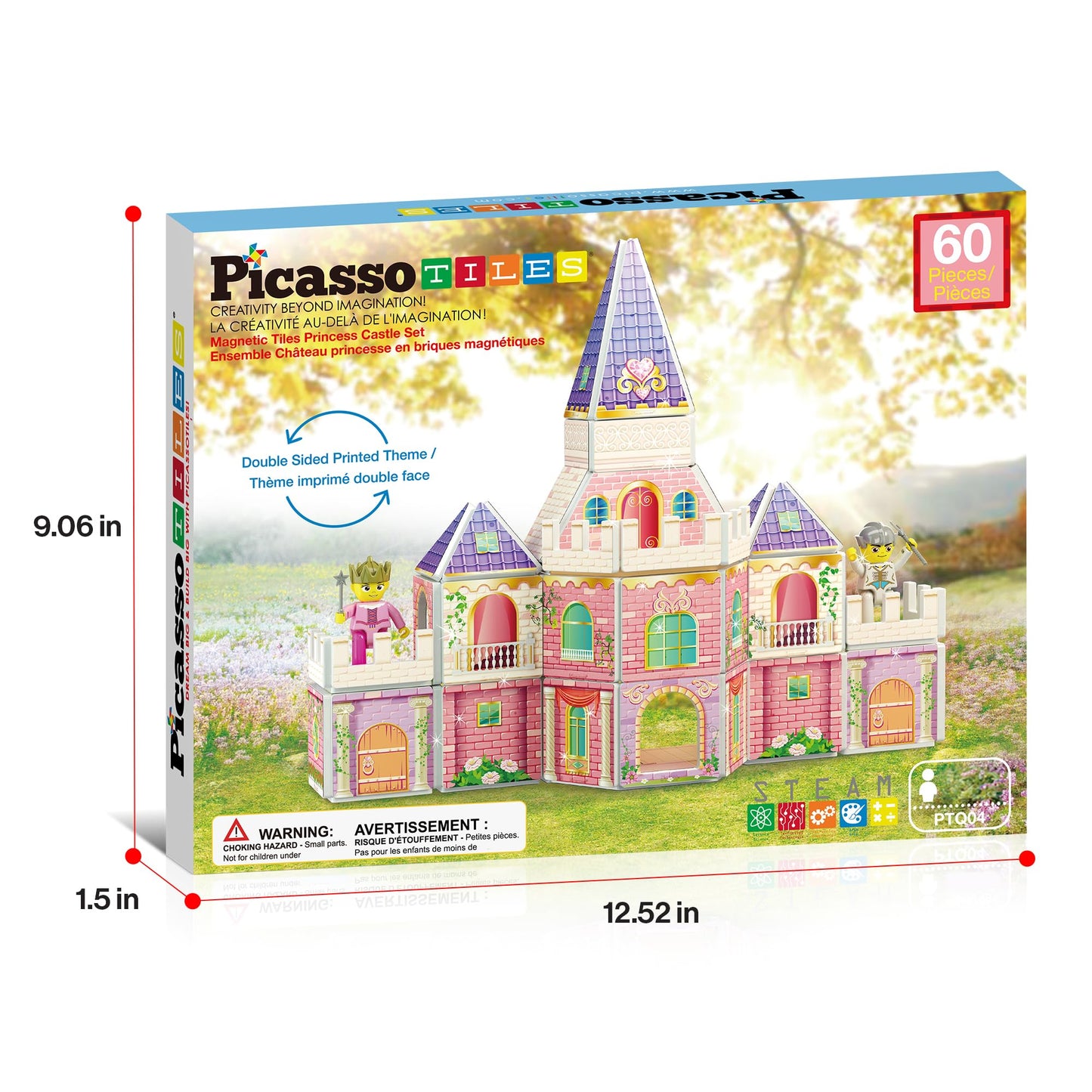 PicassoTiles 60pc Magnetic Princess Castle Building Set – STEM Toy for Ages 3–8 (PTQ04)