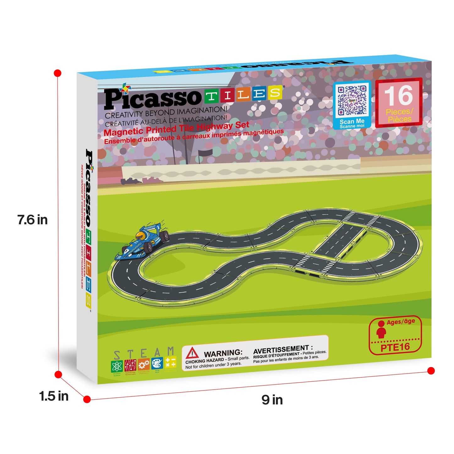 PicassoTiles Magnetic Car Track Set — 16 Printed Road Tiles for Creative STEM Play