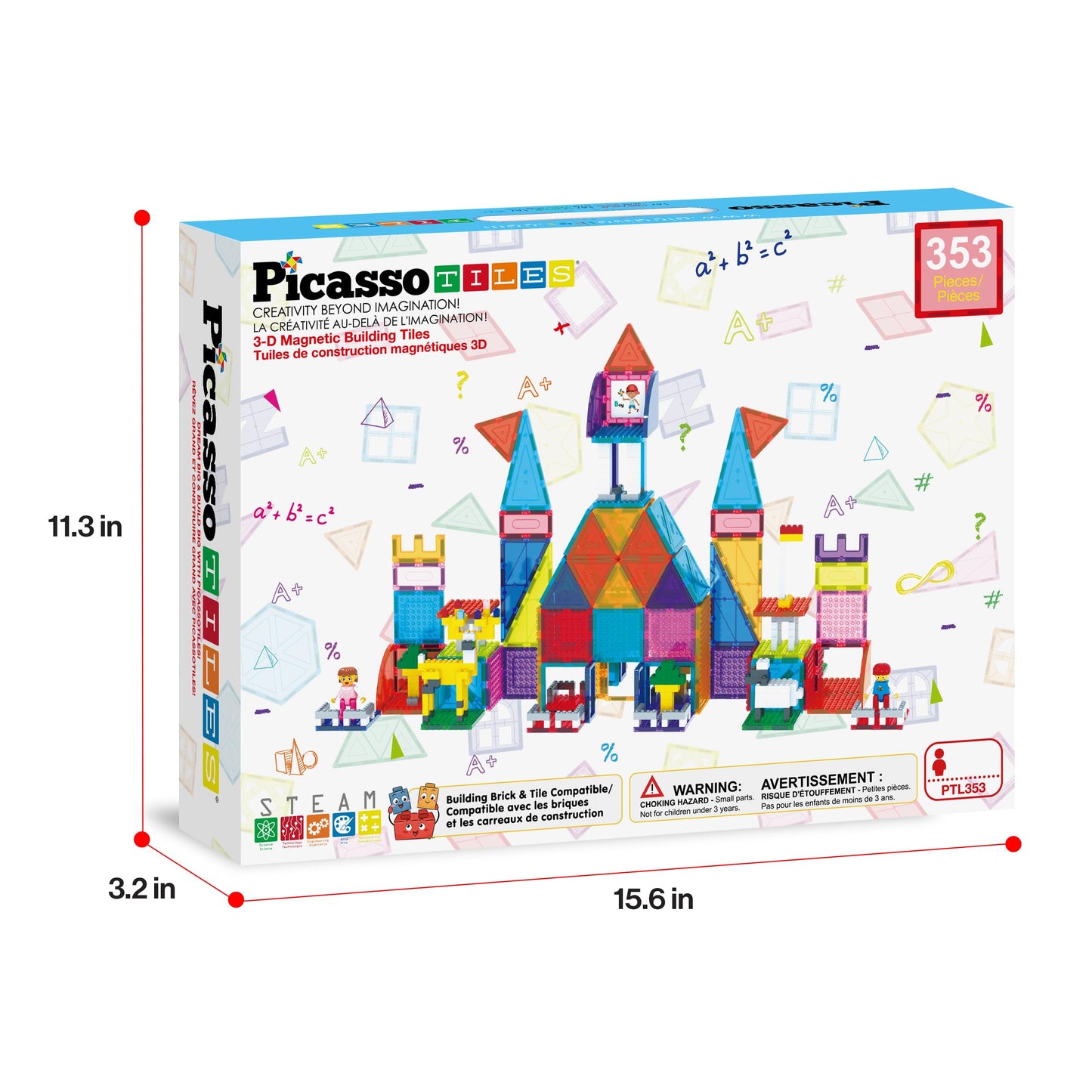 PicassoTiles 353pc Magnetic Brick & Magnet Tile Combo Set – STEM Building Kit for Kids 3+ | PTL353