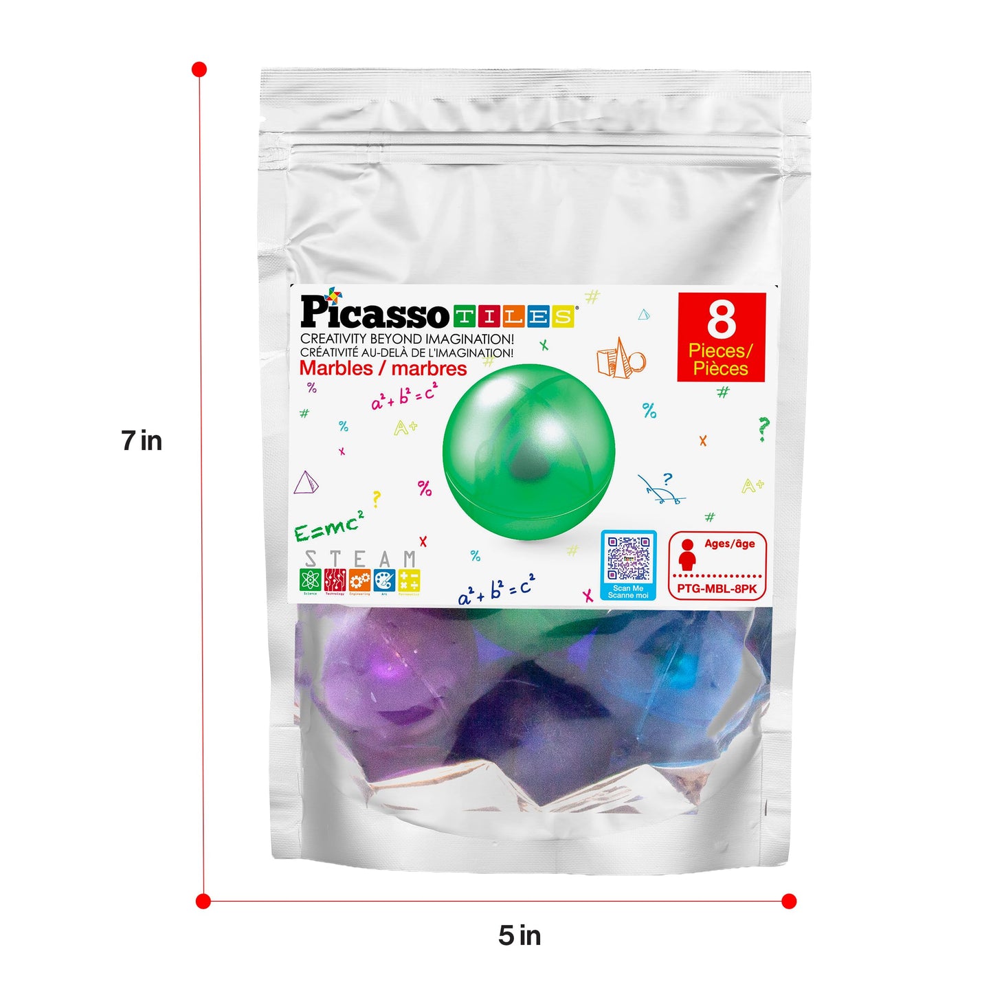 PicassoTiles 8pc Marbles – Magnetic Track Tiles STEM Toy for Kids 3+