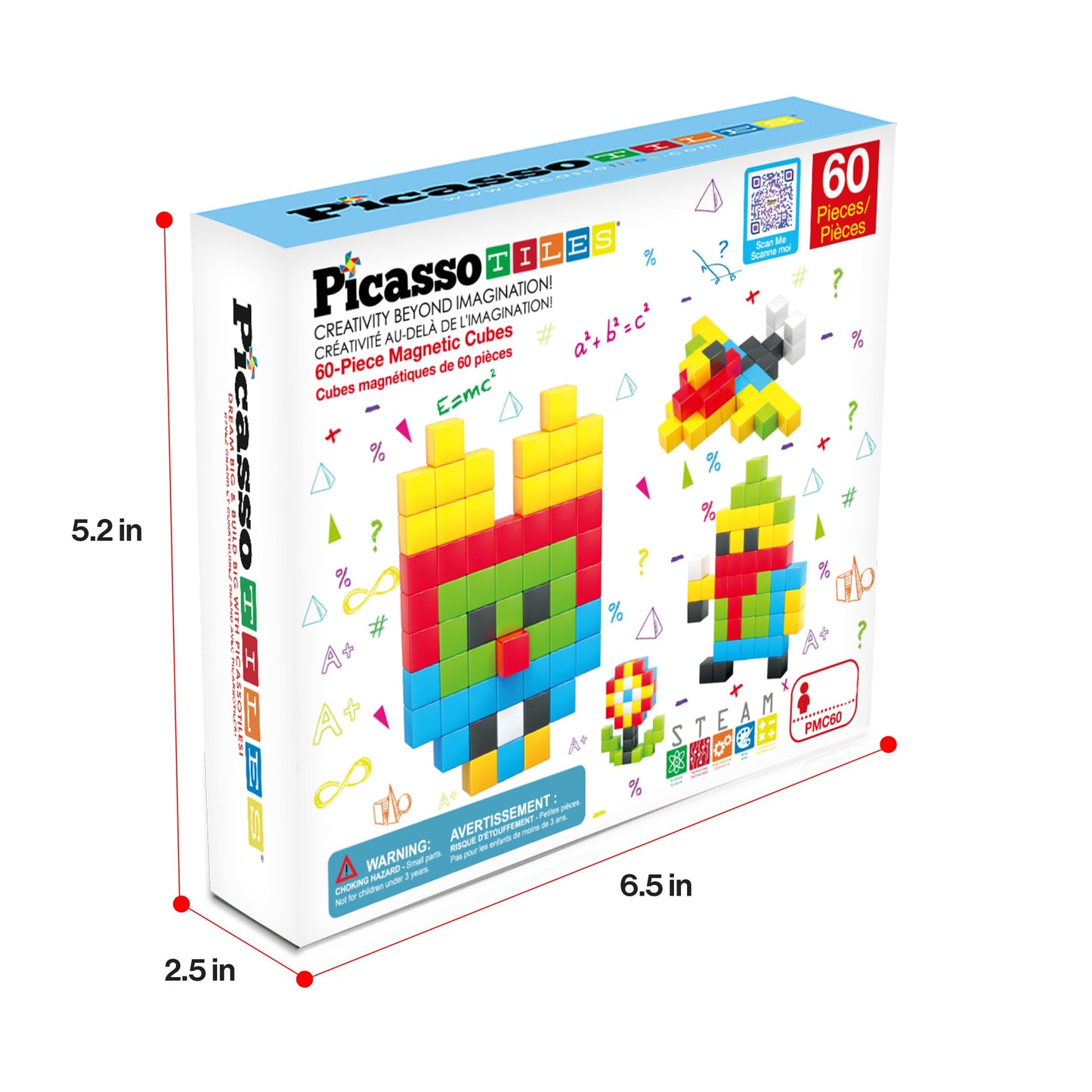 PicassoTiles 60pc Magnetic Puzzle Cube – 1in 3D STEM Building Set for Toddlers & Kids | Montessori Travel Gift