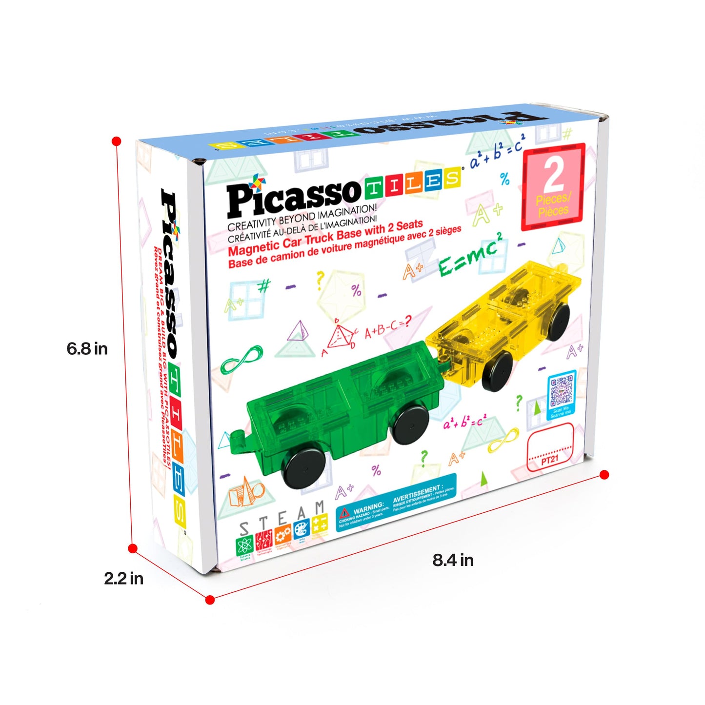 PicassoTiles PT21 2pcs Magnetic Car Base Expansion — Compatible with Regular Bricks | STEM Learning Toys