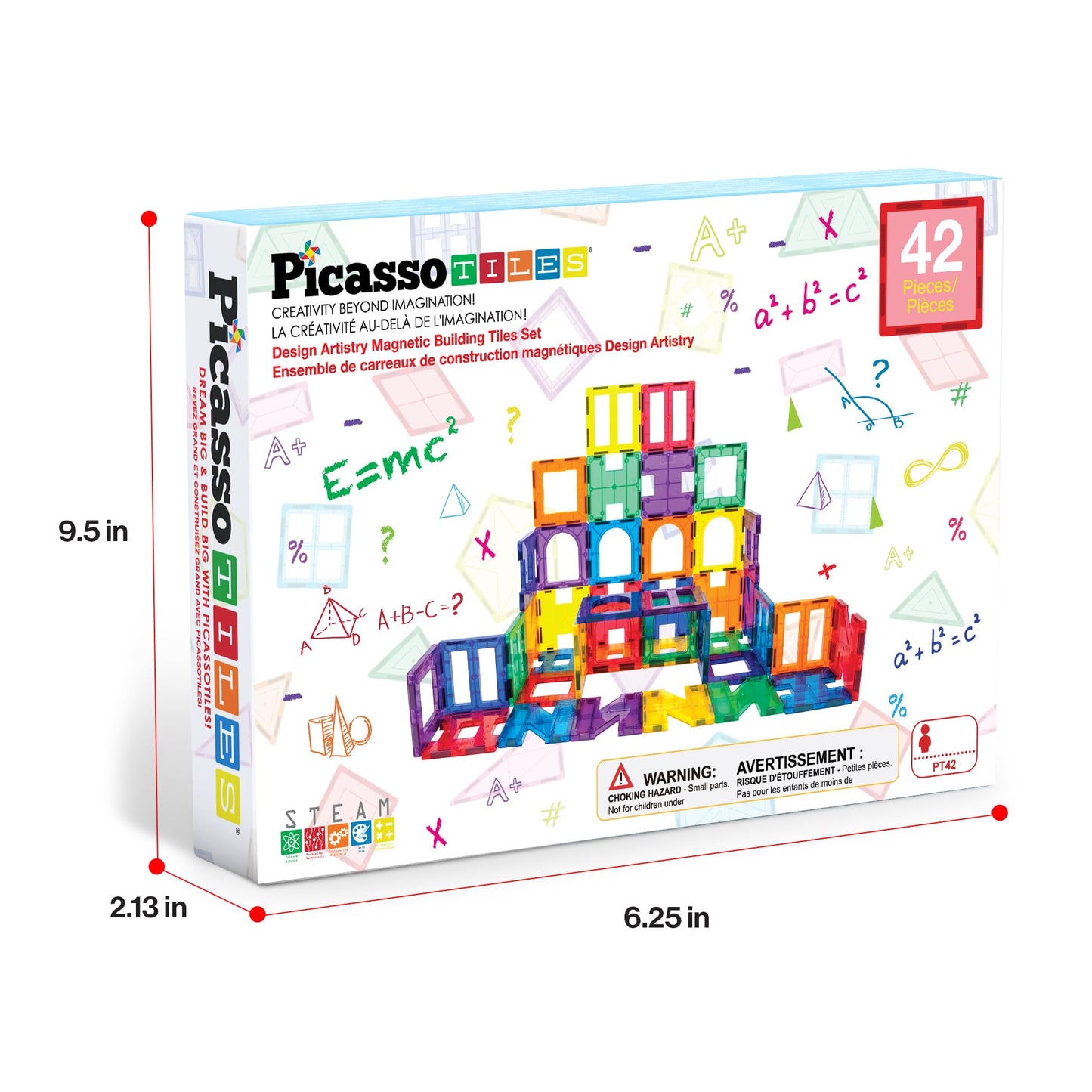 PicassoTiles 42pcs Magnetic Tiles Starter Set – See-Through STEM Building Blocks for Ages 3+