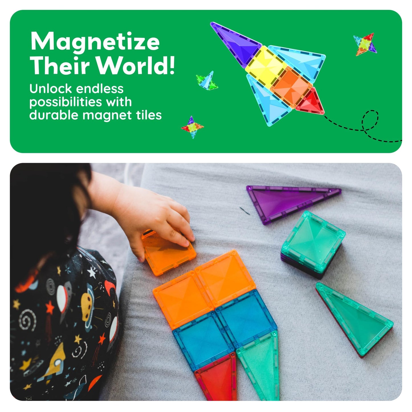 PicassoTiles PTM100 Travel Size 100-Piece Magnetic Tile Mini Diamond Set