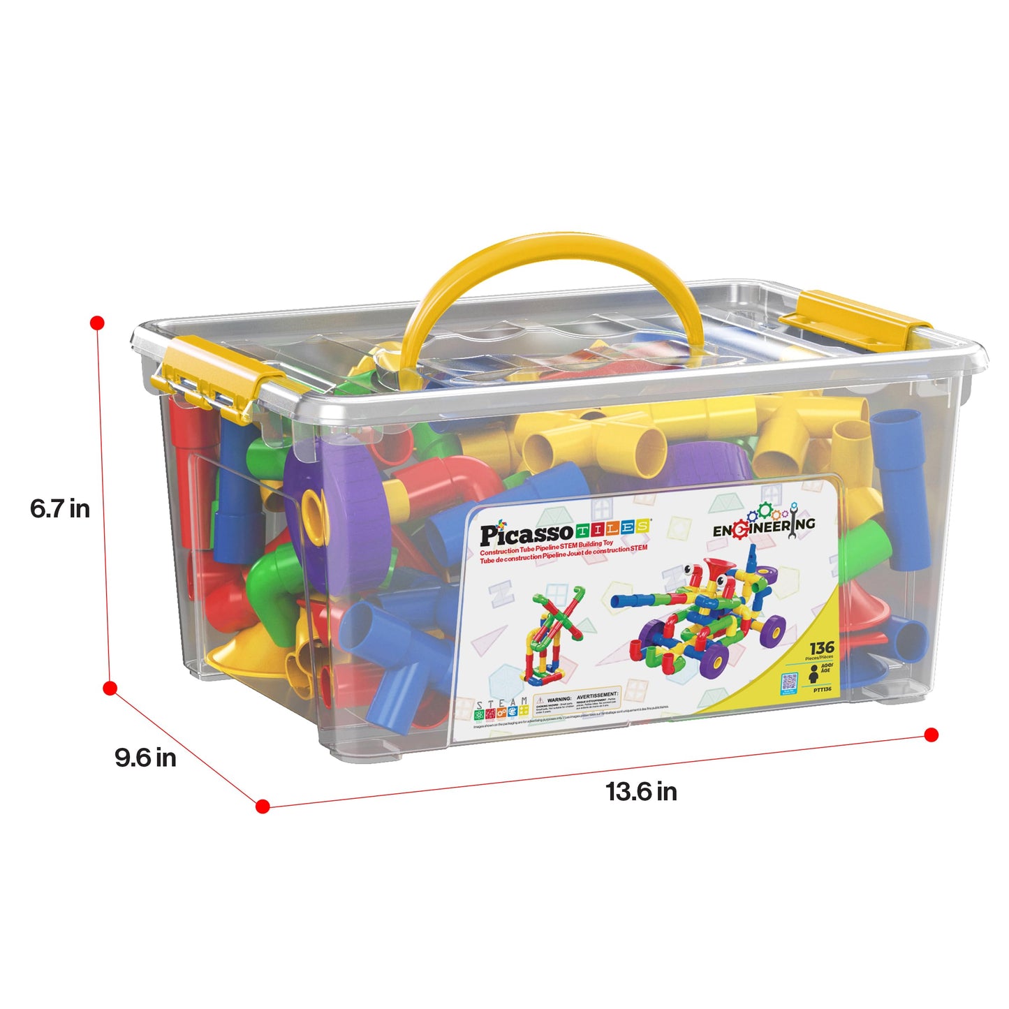 PicassoTiles PTT136 136pcs Tubular Pipes & Spout STEAM Building Set | Interlocking Blocks