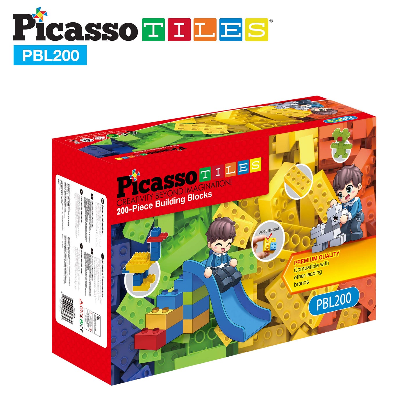 PicassoTiles 200-Piece Large Brick Set | Creative STEM Play for Kids 3+