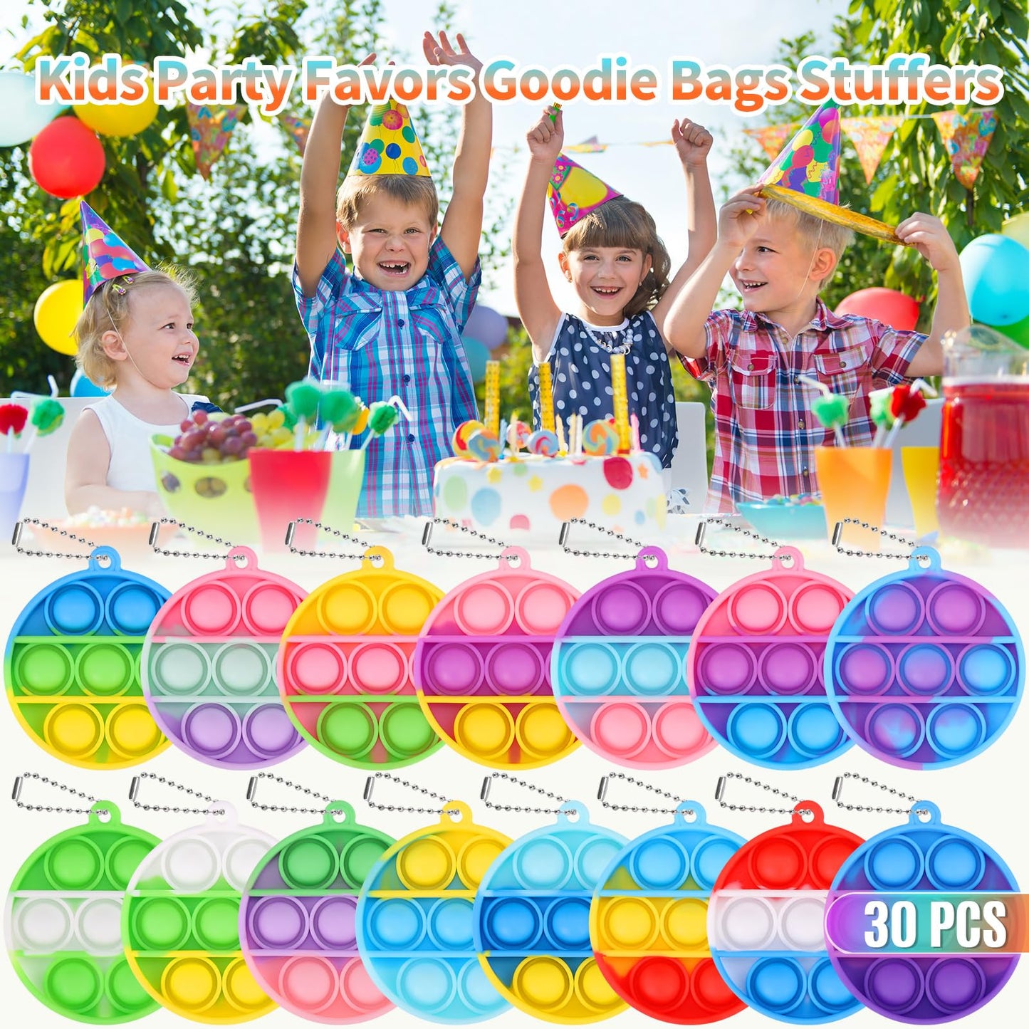 PICcircuit Kids Party Favors Fidget Toys Bulk 30 Pack — Mini Pop Keychains