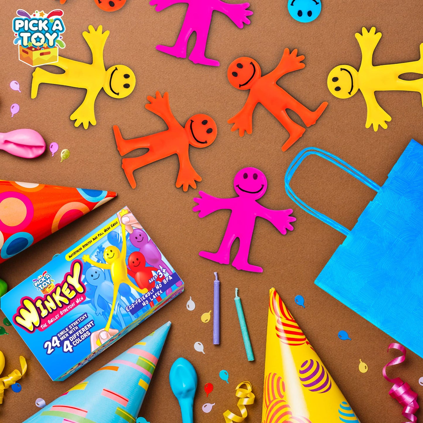 Pick A Toy Stretchy Happy Man Sticky Toy – 24 Bendy Party Favors for Kids